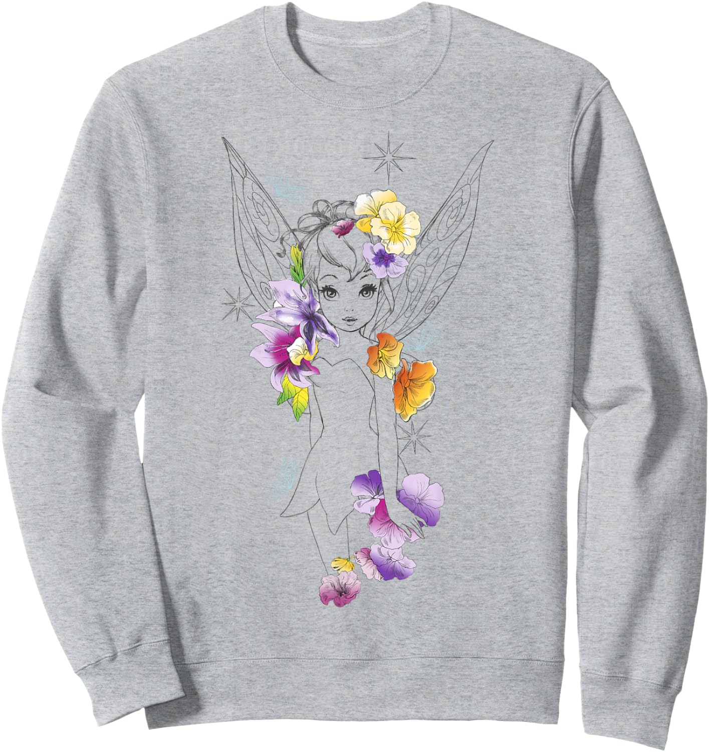 Disney Peter Pan Tinker Bell Outline Floral Sketch Portrait Sweatshirt - Sweatshirt | Ash