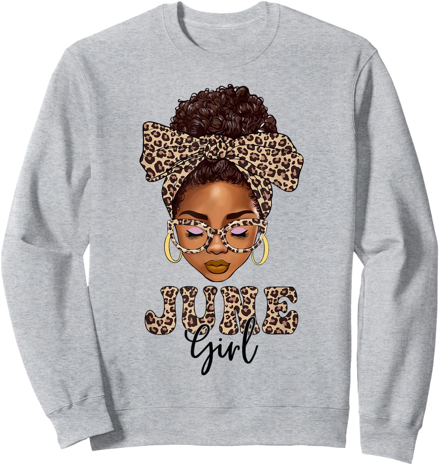 June Girls Messy Bun Leopard Black Women Birthday Sweatshirt - Sweatshirt | Ash