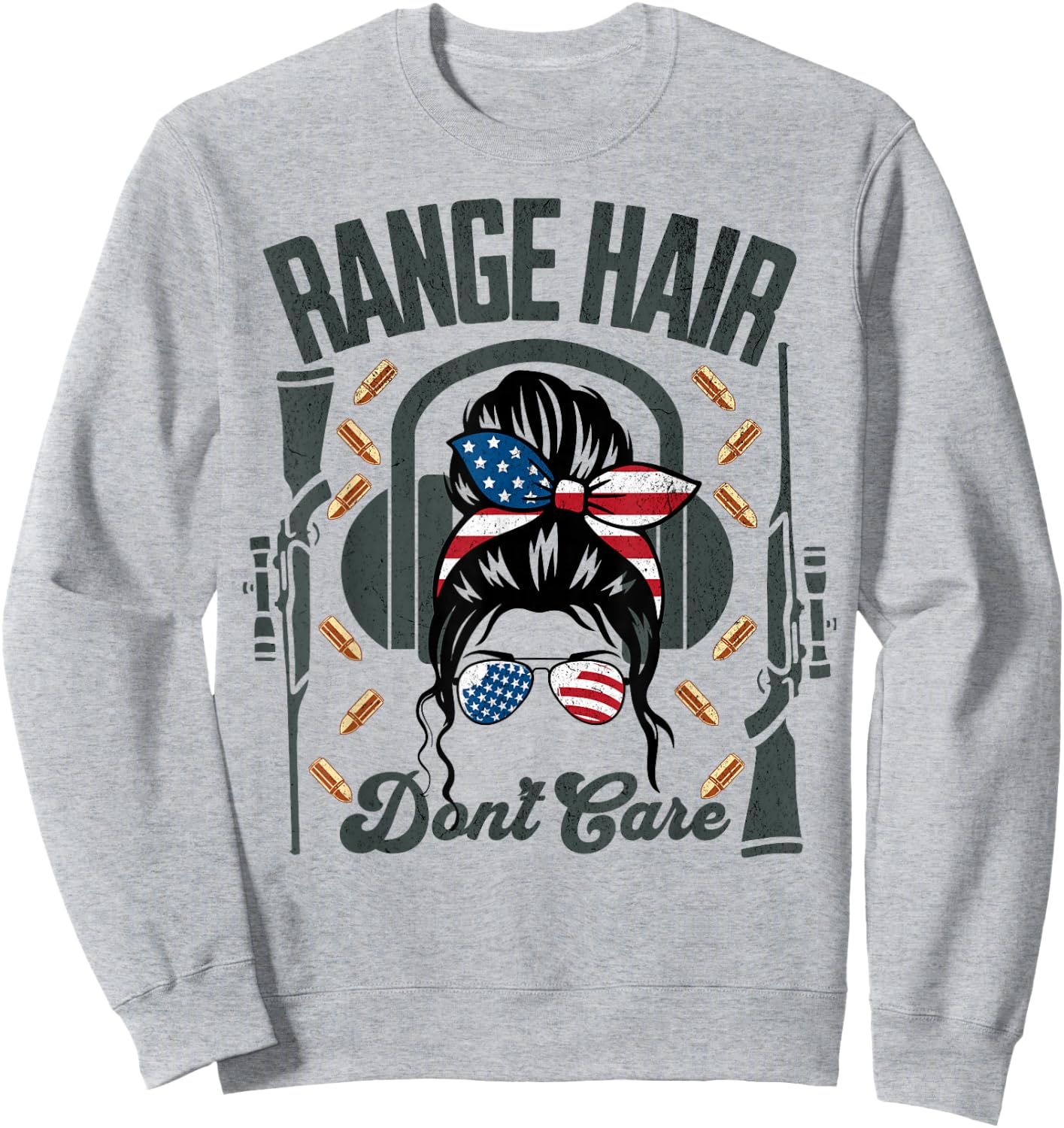 Range Hair Don't Care Range Day Leopard Messy Bun Gun Range Sweatshirt - Sweatshirt | Ash