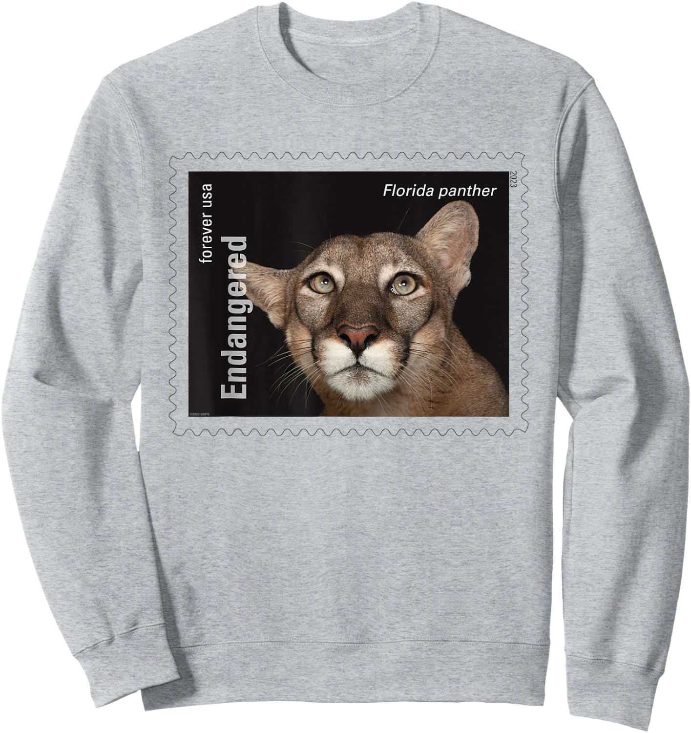 USPS Endangered Species Florida Panther Full Stamp Sweatshirt - Sweatshirt | Ash