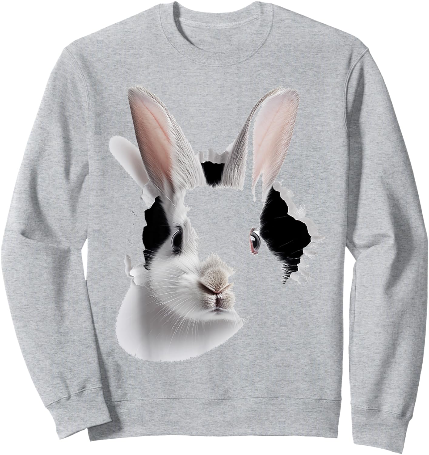 Rabbit Print Animal Pattern Drawing Art Face Rabbit , white, S Sweatshirt - Sweatshirt | Ash