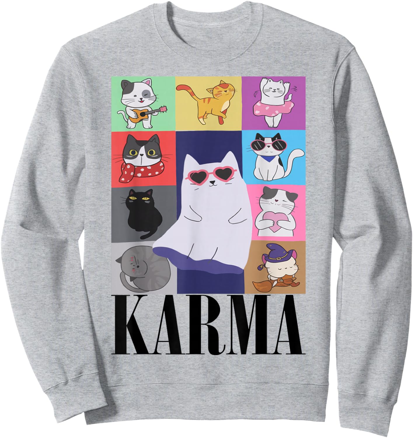 Vintage Cat Music For Teens Girls Kids Women Men Karma Sweatshirt - Sweatshirt | Ash