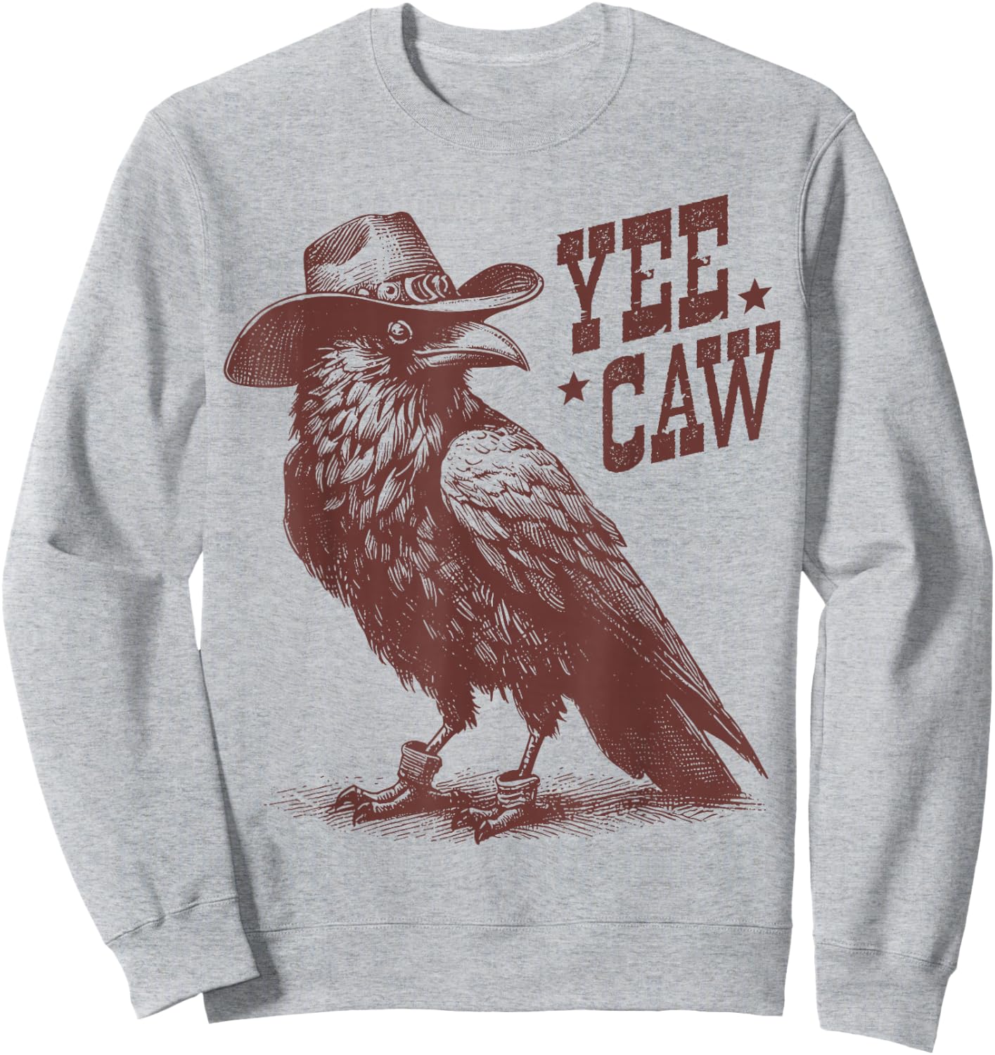 Crow Cowboy Hat Yee Caw Funny Western Crow Vintage Sweatshirt - Sweatshirt | Ash