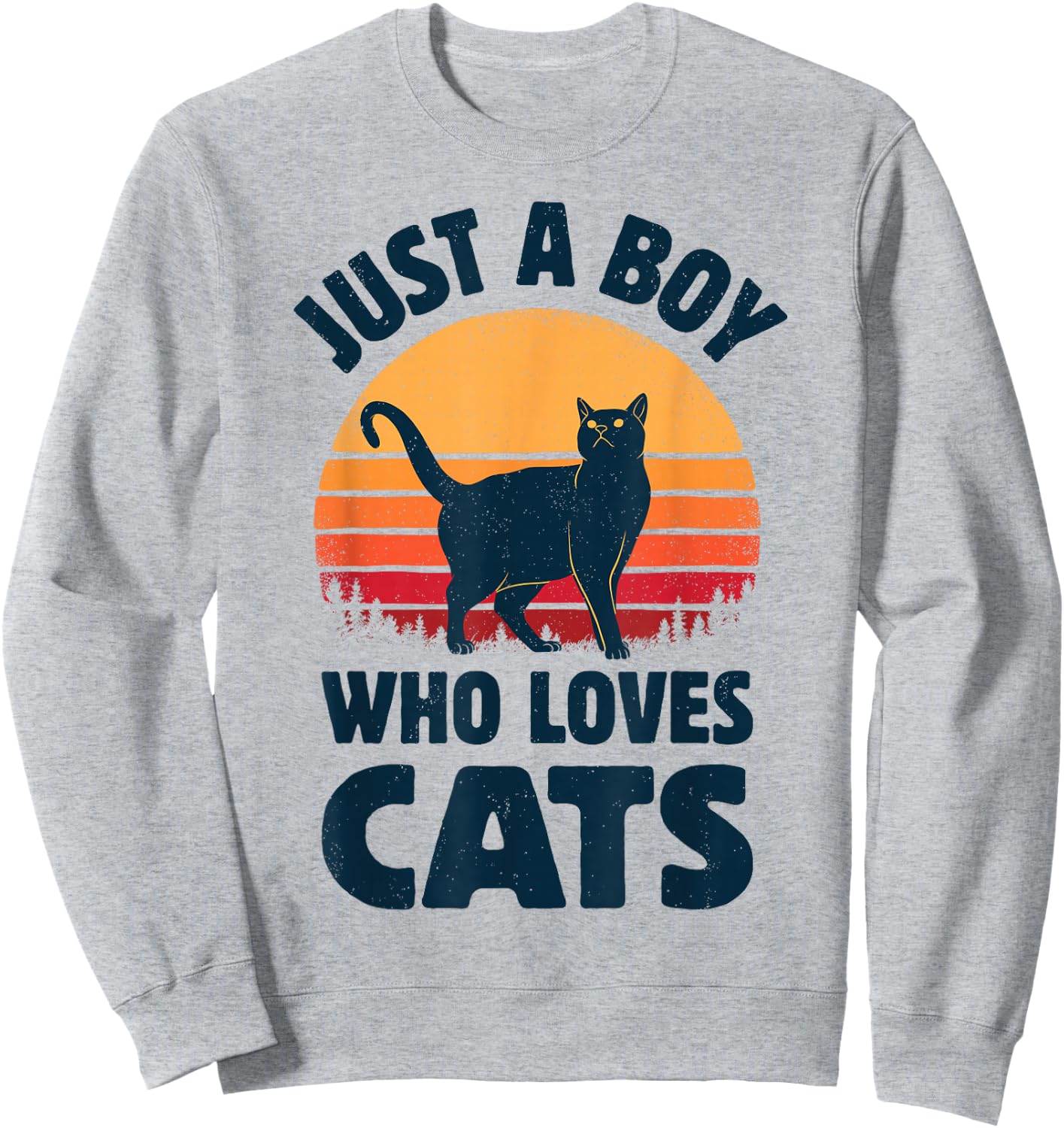 Cat Just A Boy Who Loves Cats Men Retro Vintage Sunset Sweatshirt - Sweatshirt | Ash