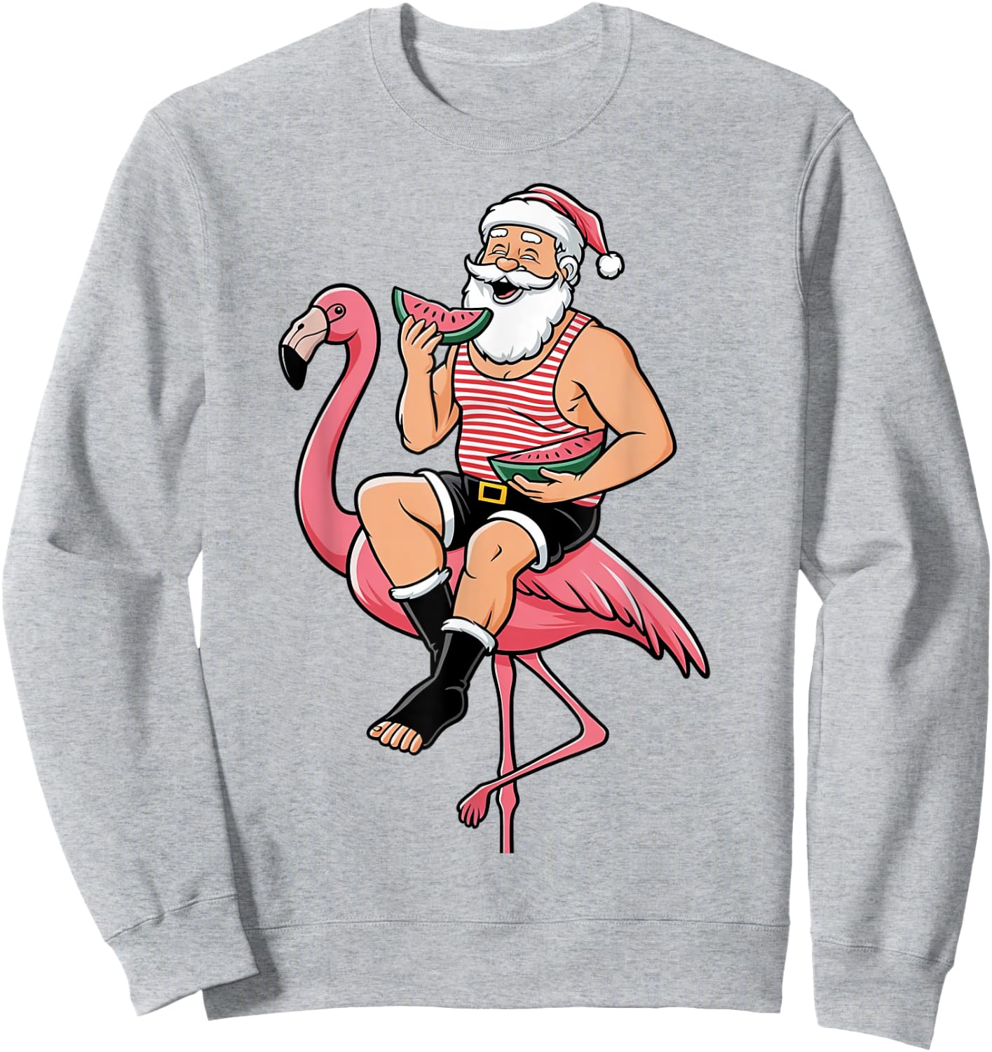 Santa Flamingo Floatie Christmas In July Summer Watermelon Men Women Kids Sweatshirt - Sweatshirt | Ash