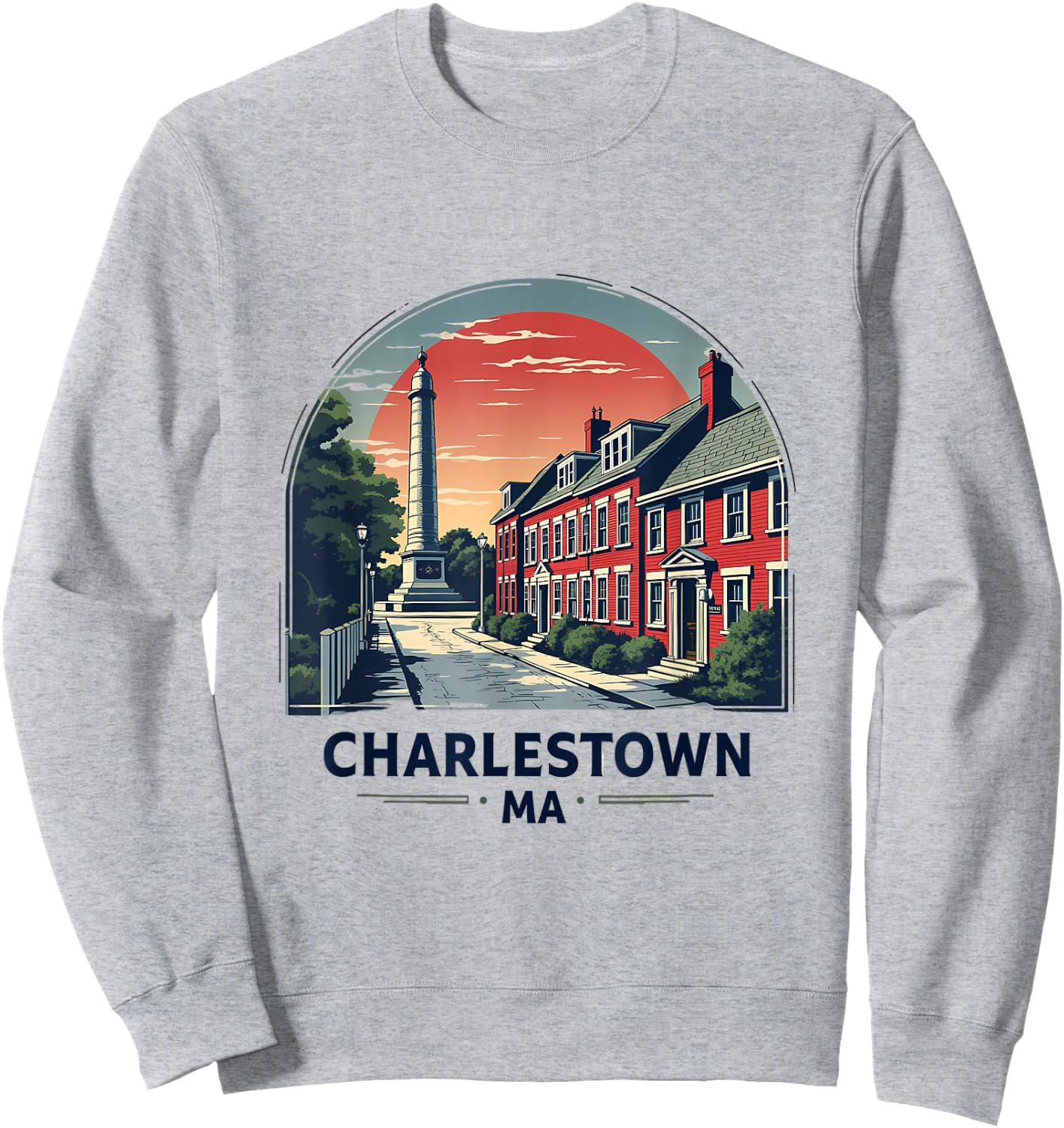 Charlestown MA Iconic Street And Monument Sweatshirt - Sweatshirt | Ash