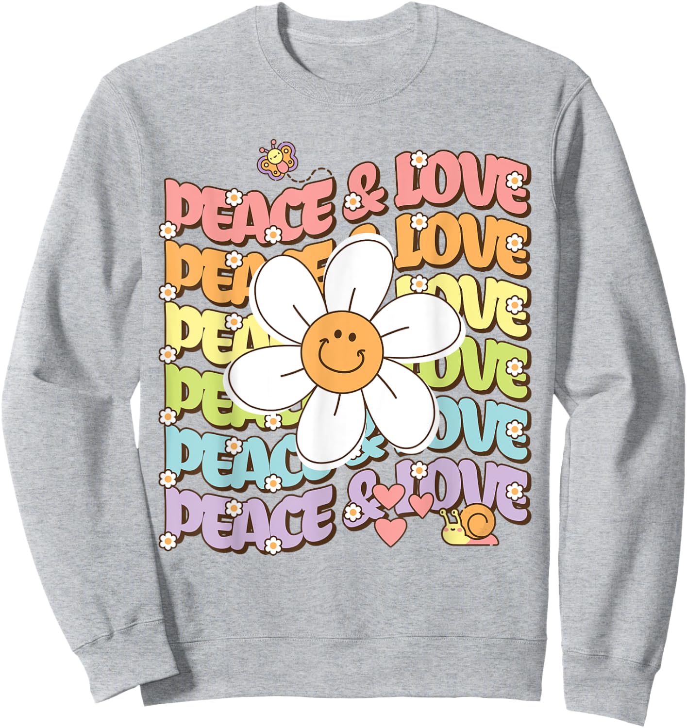 Retro Shirt Peace & Love Cute Smile Daisy Flower Women Teen Sweatshirt - Sweatshirt | Ash