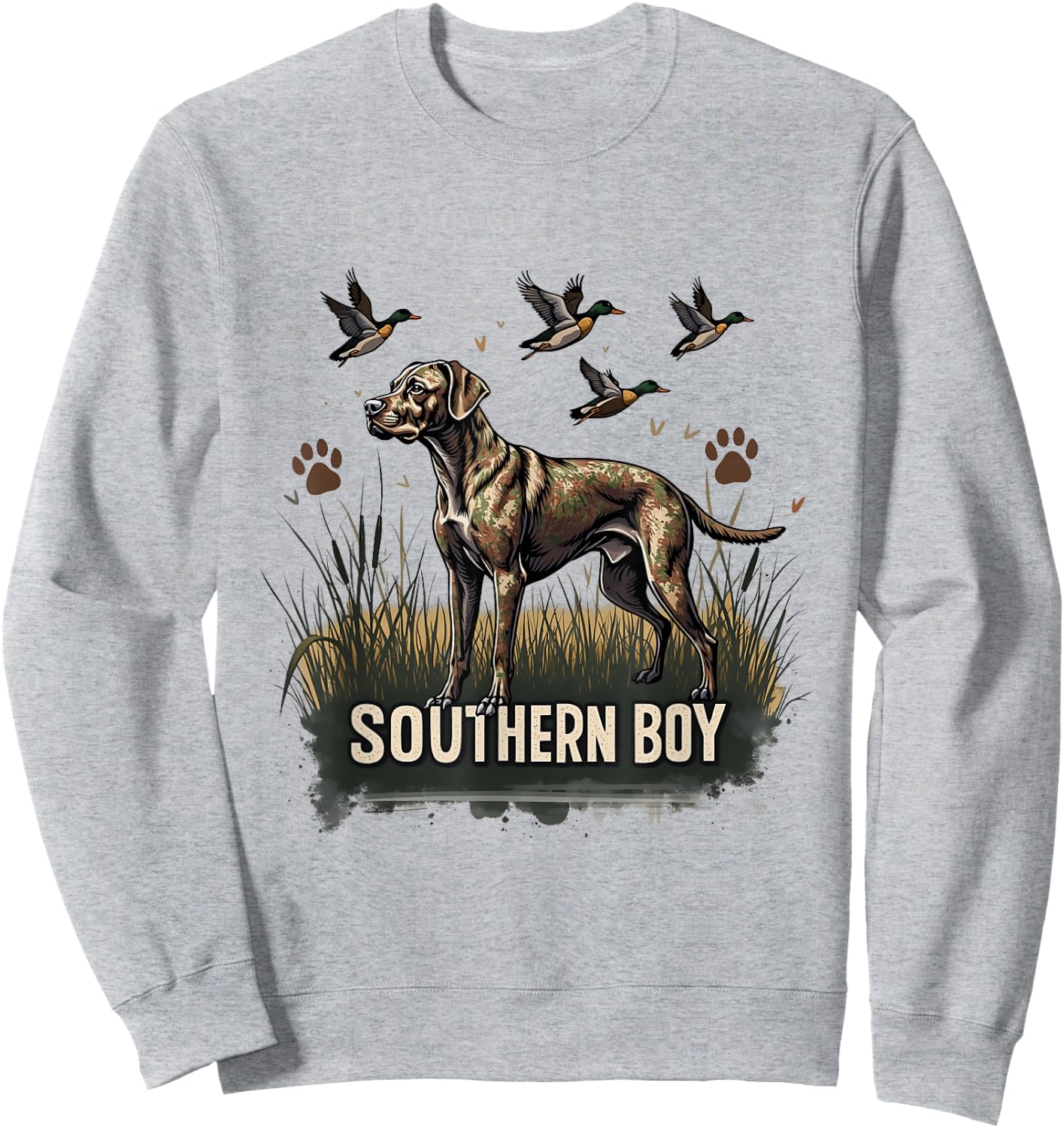 Retro Southern Boy Hunting Dog Waterfowl Dog Lovers Graphic Sweatshirt - Sweatshirt | Ash