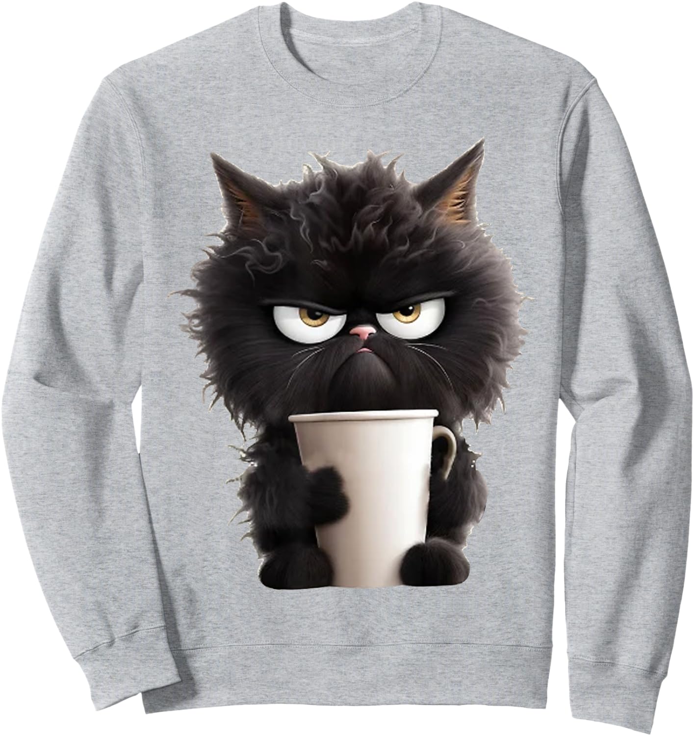 Funny Cute Black Cat Coffee Angry Sweatshirt - Sweatshirt | Ash