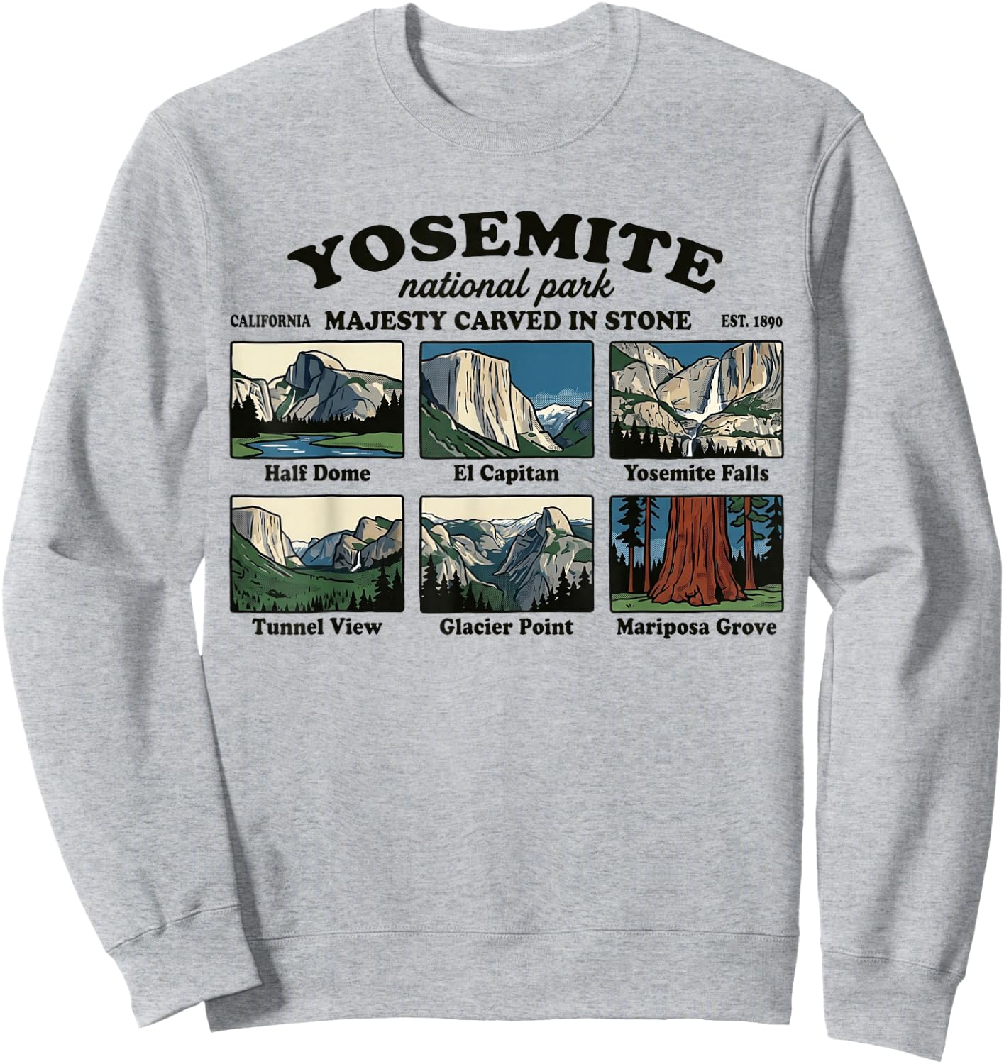 Vintage Yosemite National Park Est 1890 California Souvenir Sweatshirt - Sweatshirt | Ash