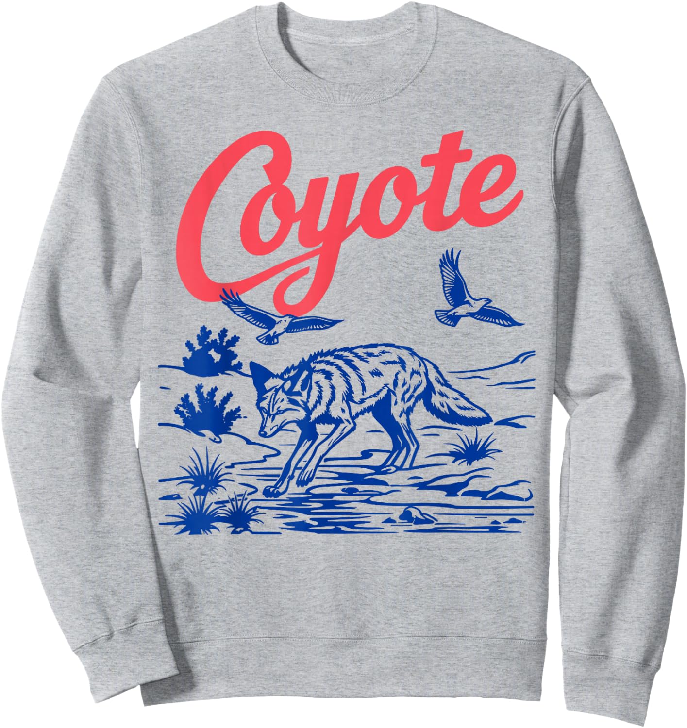 Retro Coyote Desert Wildlife Western Art Sweatshirt - Sweatshirt | Ash