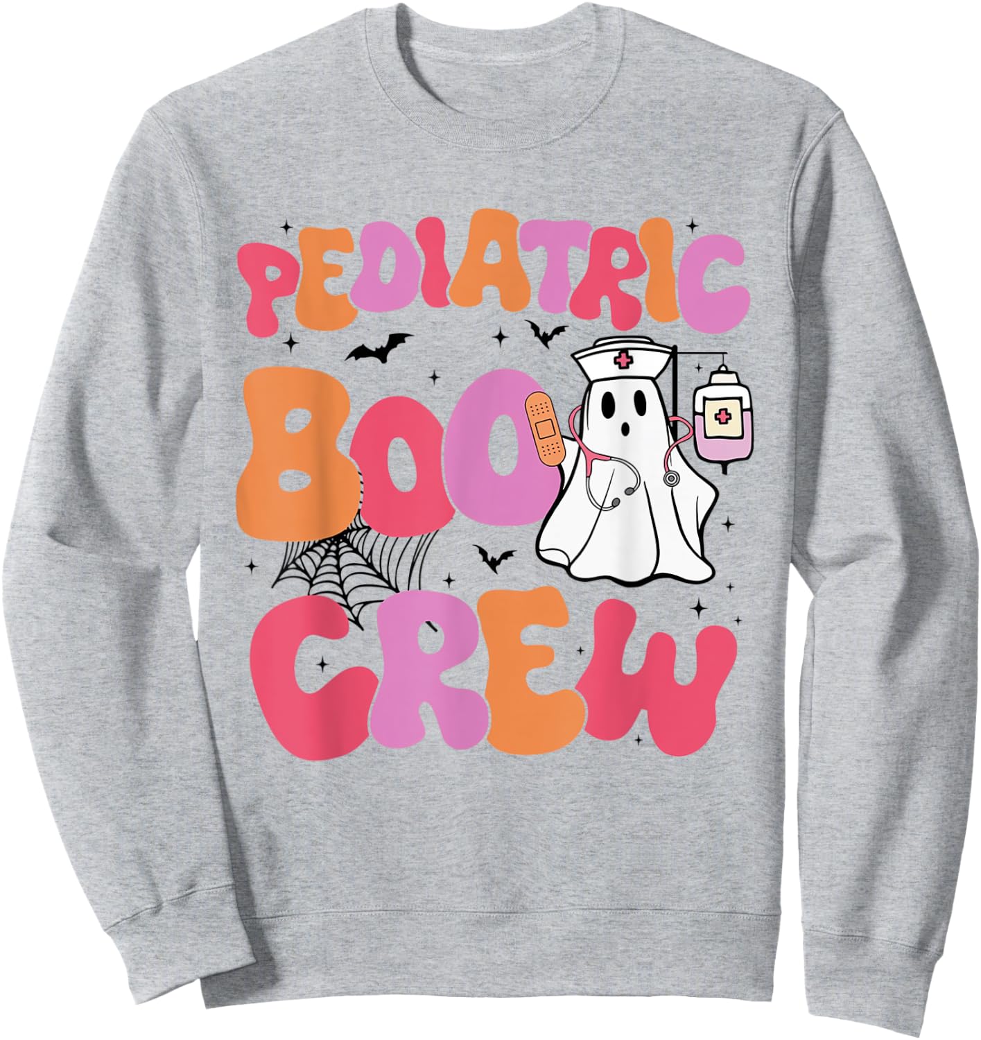 Pediatric Boo Crew Retro Halloween Ghosts Peds Nurse Sweatshirt - Sweatshirt | Ash