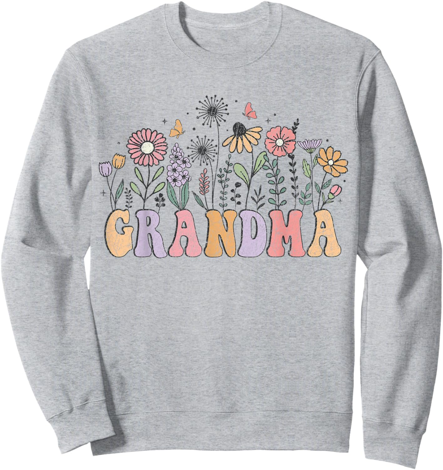 Retro Grandma With Flowers For Grandmother Mother's Day Sweatshirt - Sweatshirt | Ash