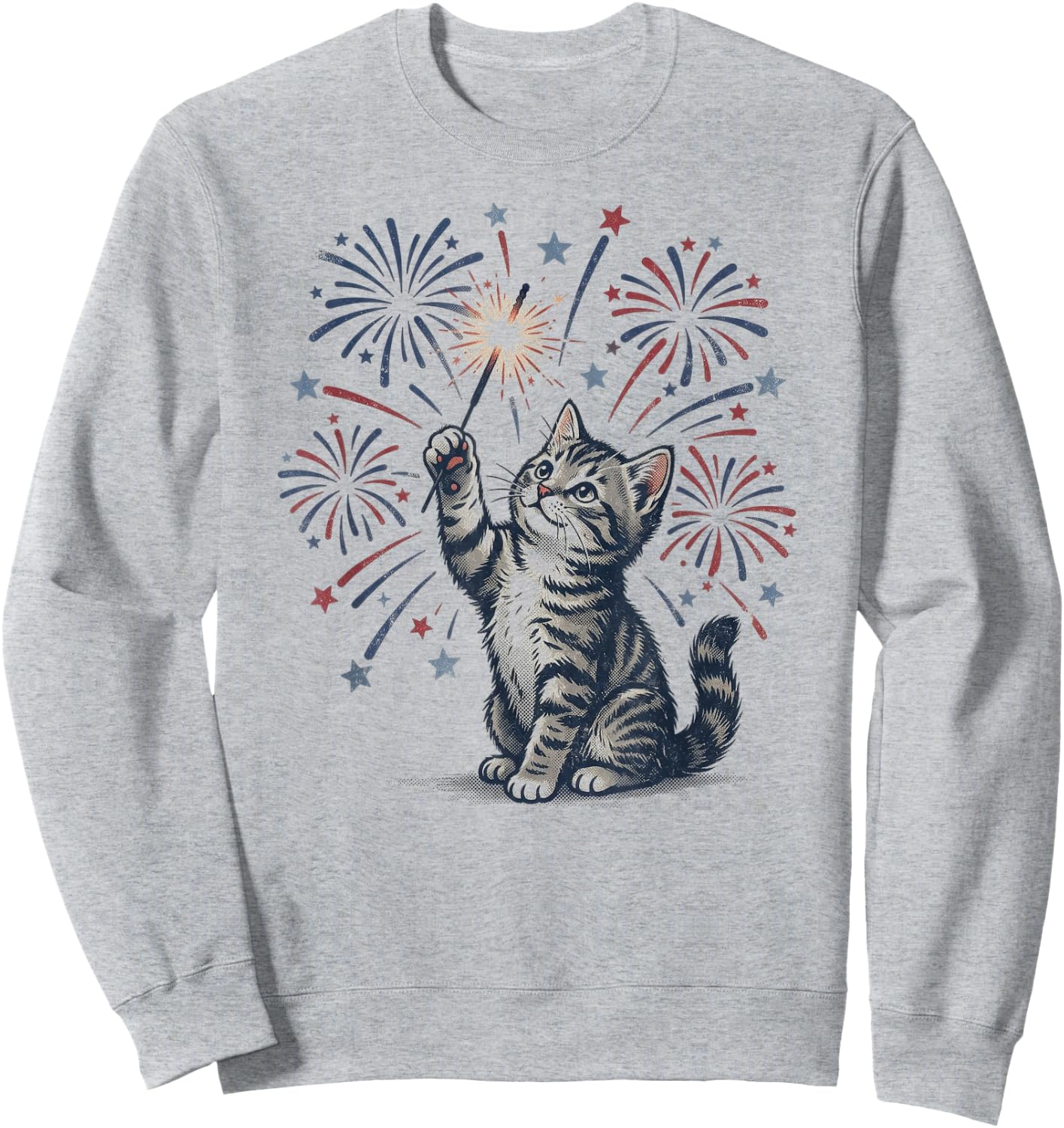 Vintage Patriotic Cat Sparkler 4th of July Sweatshirt - Sweatshirt | Ash