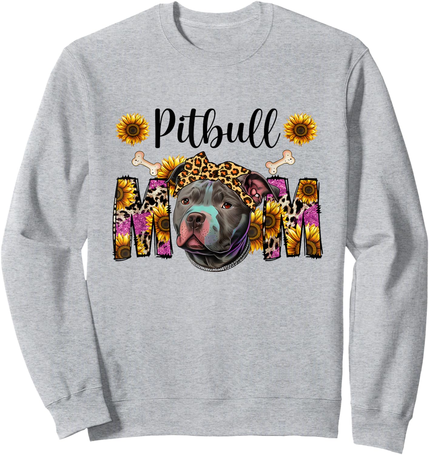 Pitbull Mom Graphic Design with Sunflowers Sweatshirt - Sweatshirt | Ash