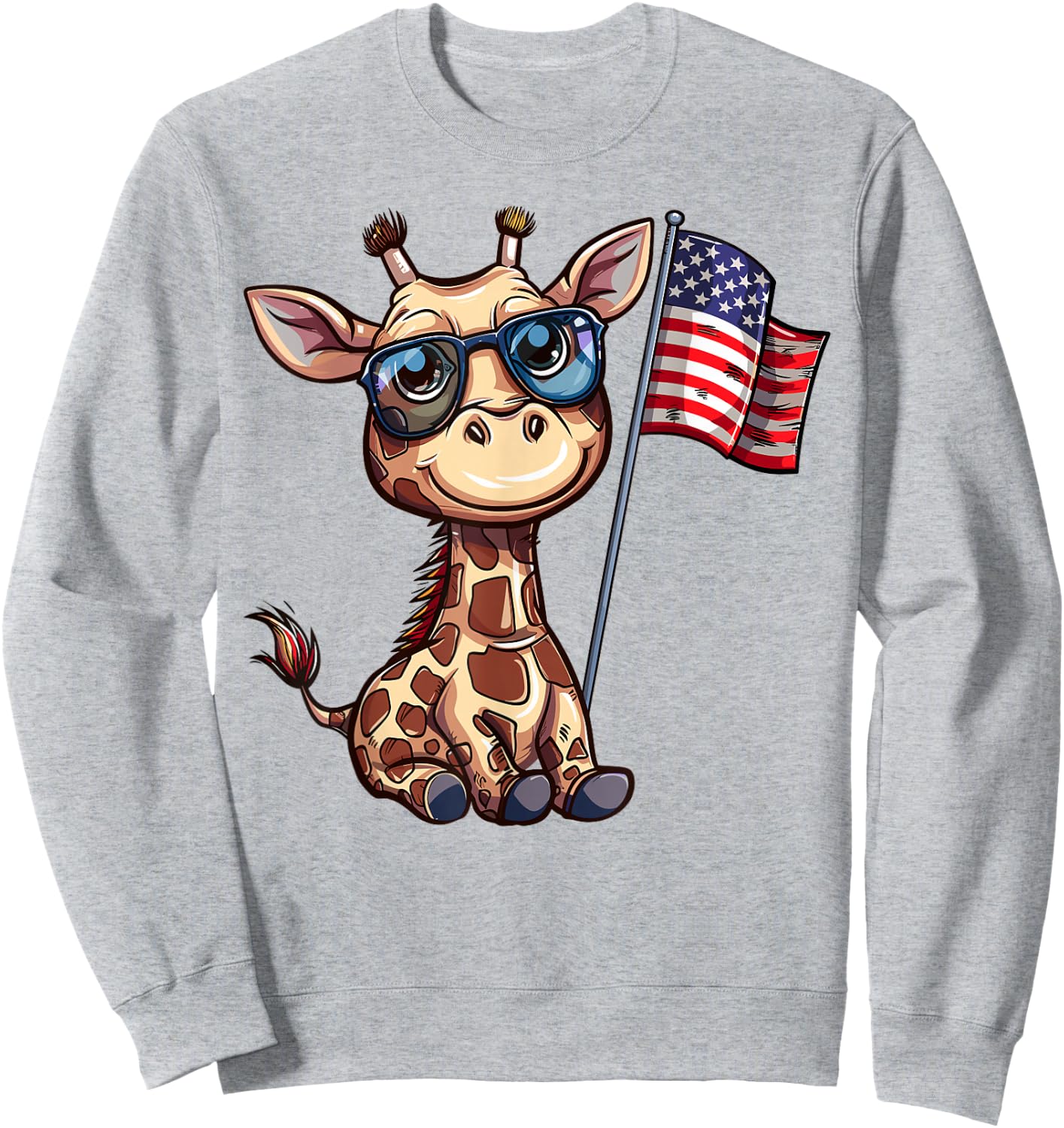 Giraffe USA Flag - Funny Giraffe Lovers 4th of July Sweatshirt - Sweatshirt | Ash