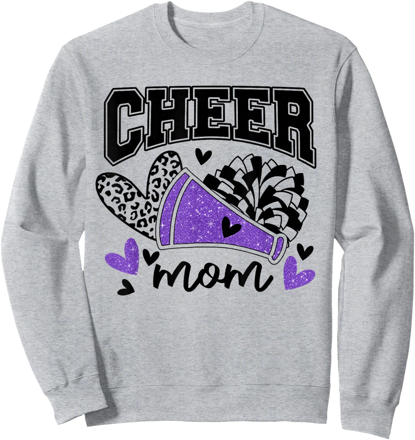 Cheer Mom Biggest Fan Cheerleader Black And Purple Pom Pom Sweatshirt - Sweatshirt | Ash