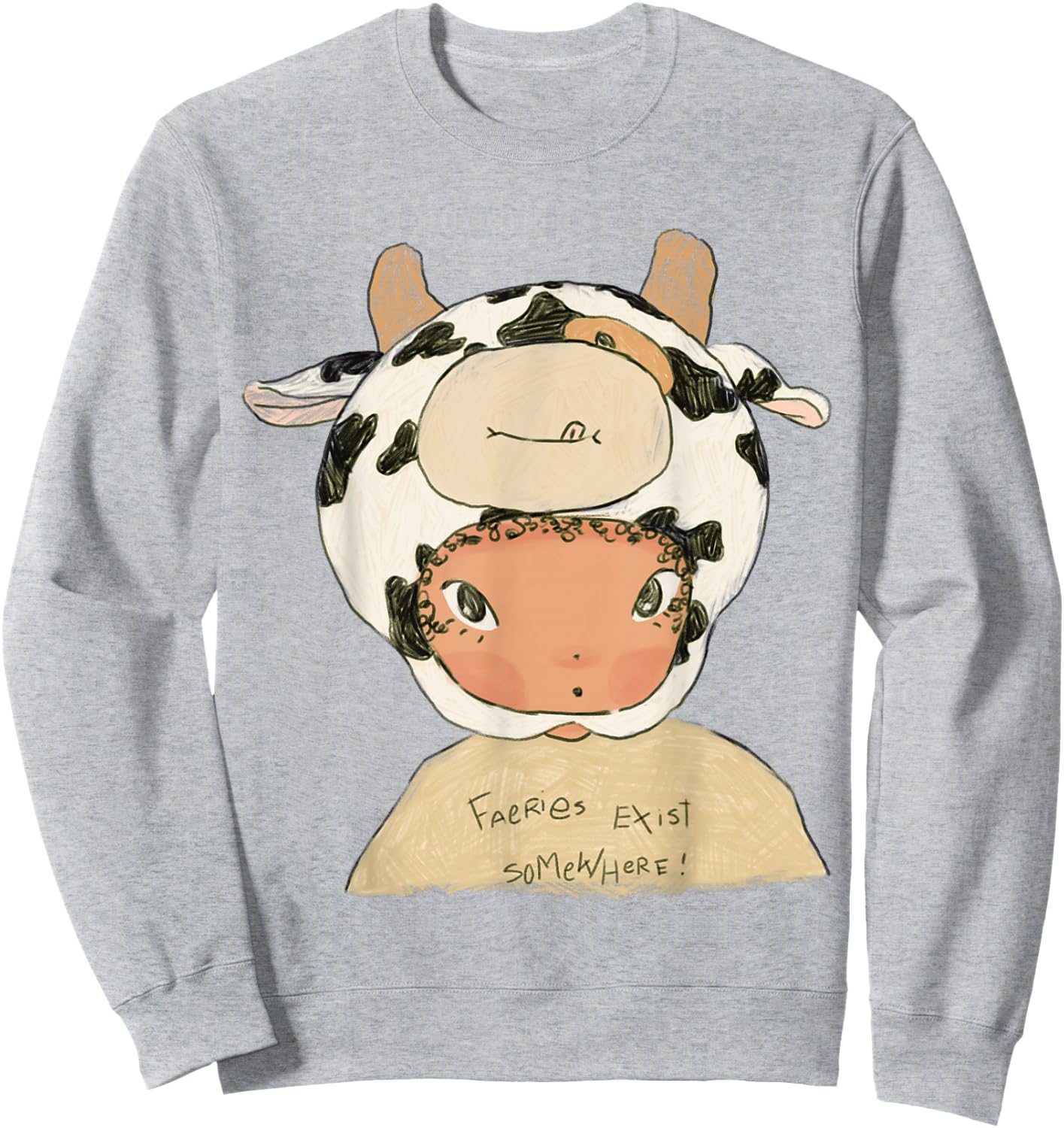 Faeries Exist Somewhere Cow Hat Fairy Core Sweatshirt - Sweatshirt | Ash
