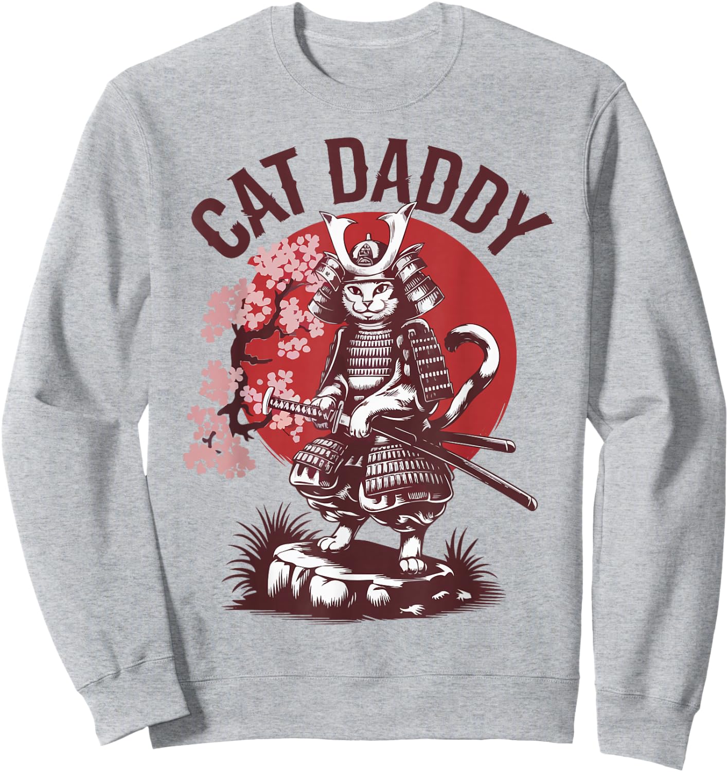 Funny Samurai Cat Daddy Kitten Dad Father Day Japanese Anime Sweatshirt - Sweatshirt | Ash