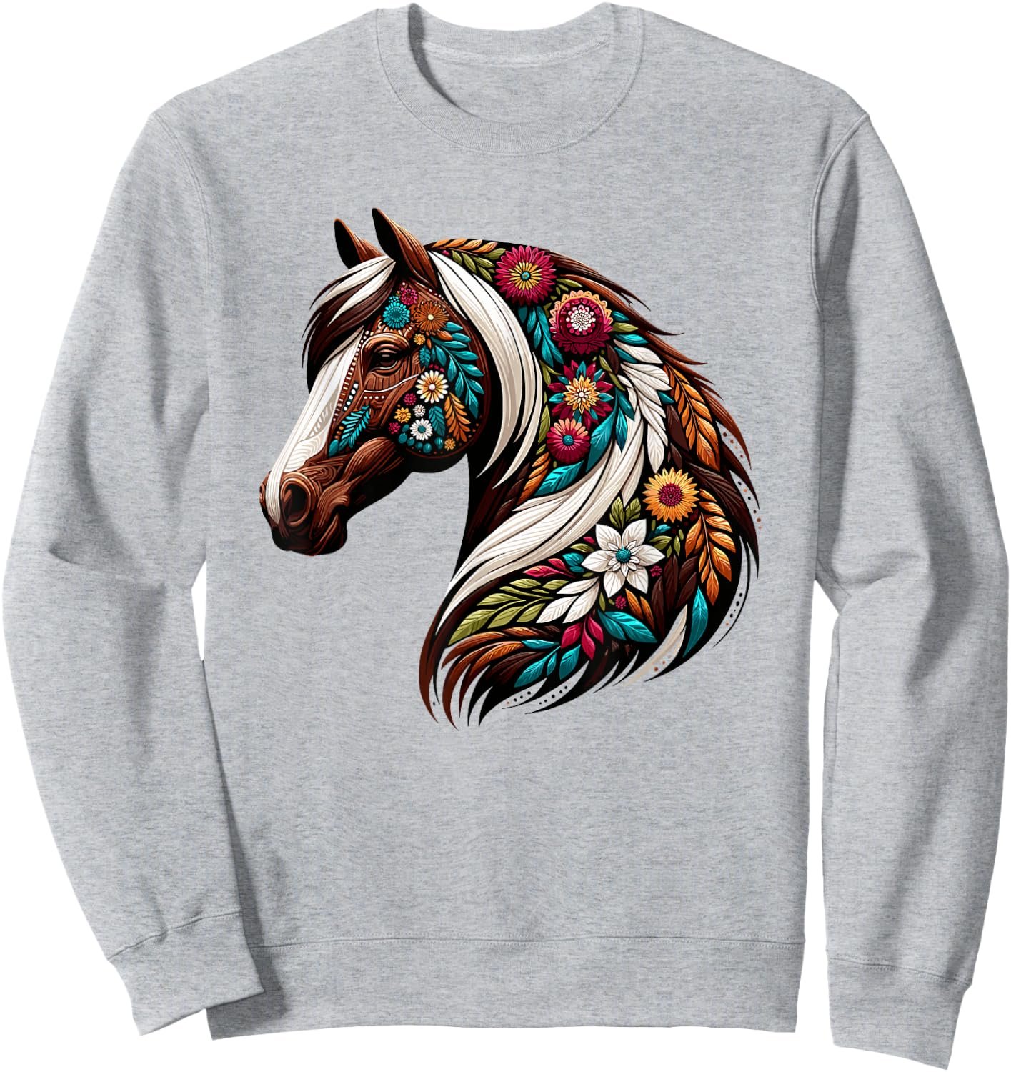 Equestrian Horse Riding, Western Horseback, Horse Flower Sweatshirt - Sweatshirt | Ash