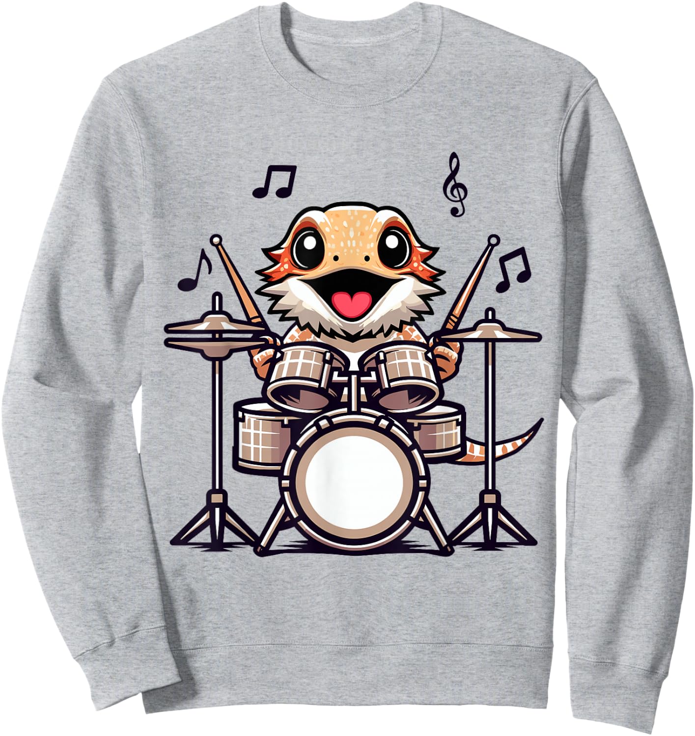 Funny Drummer Bearded Dragon Playing Drum Musician Sweatshirt - Sweatshirt | Ash