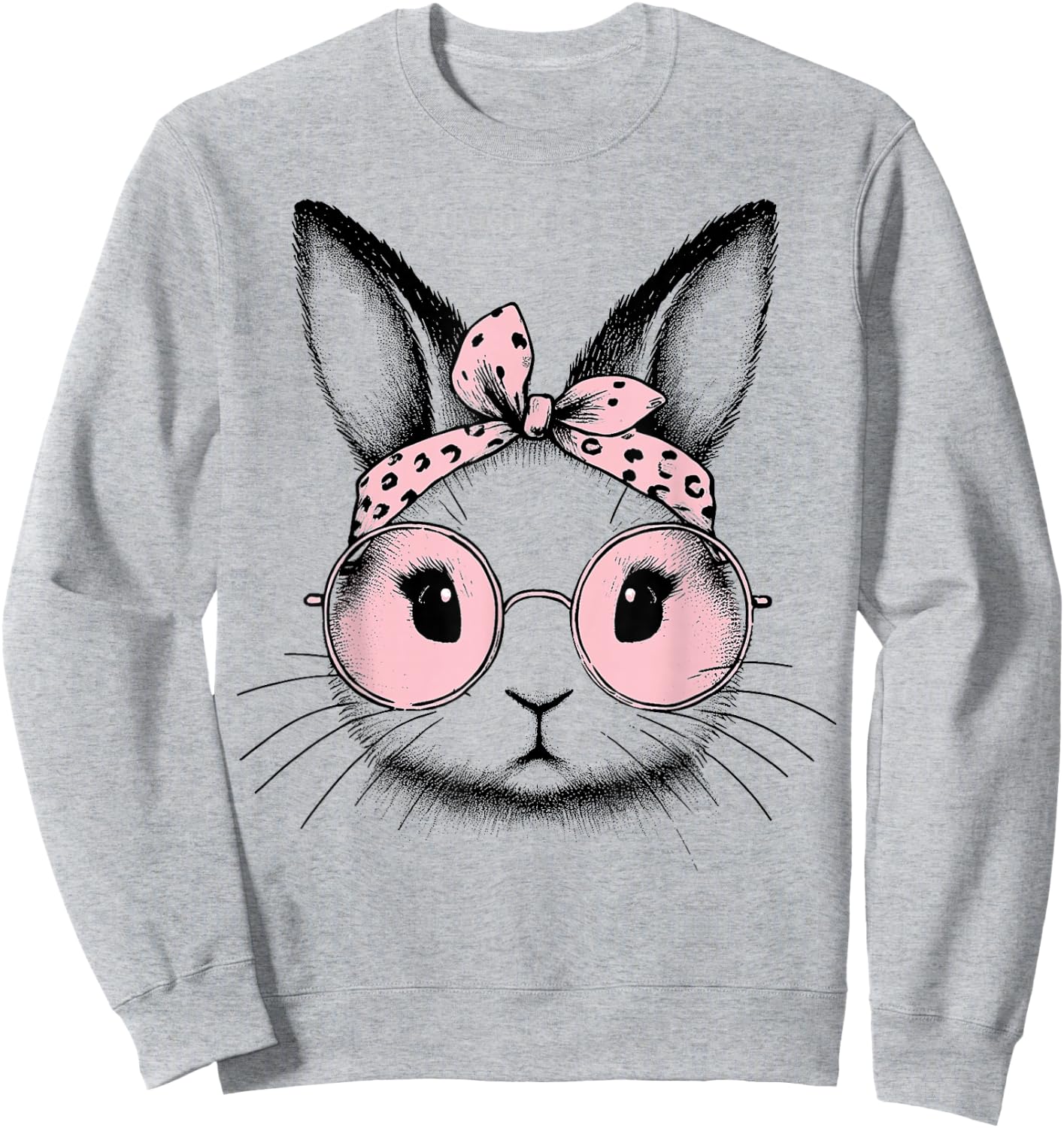 Bunny Easter Day Pink Bandana Glasses Rabbit Women Girl Kid Sweatshirt - Sweatshirt | Ash