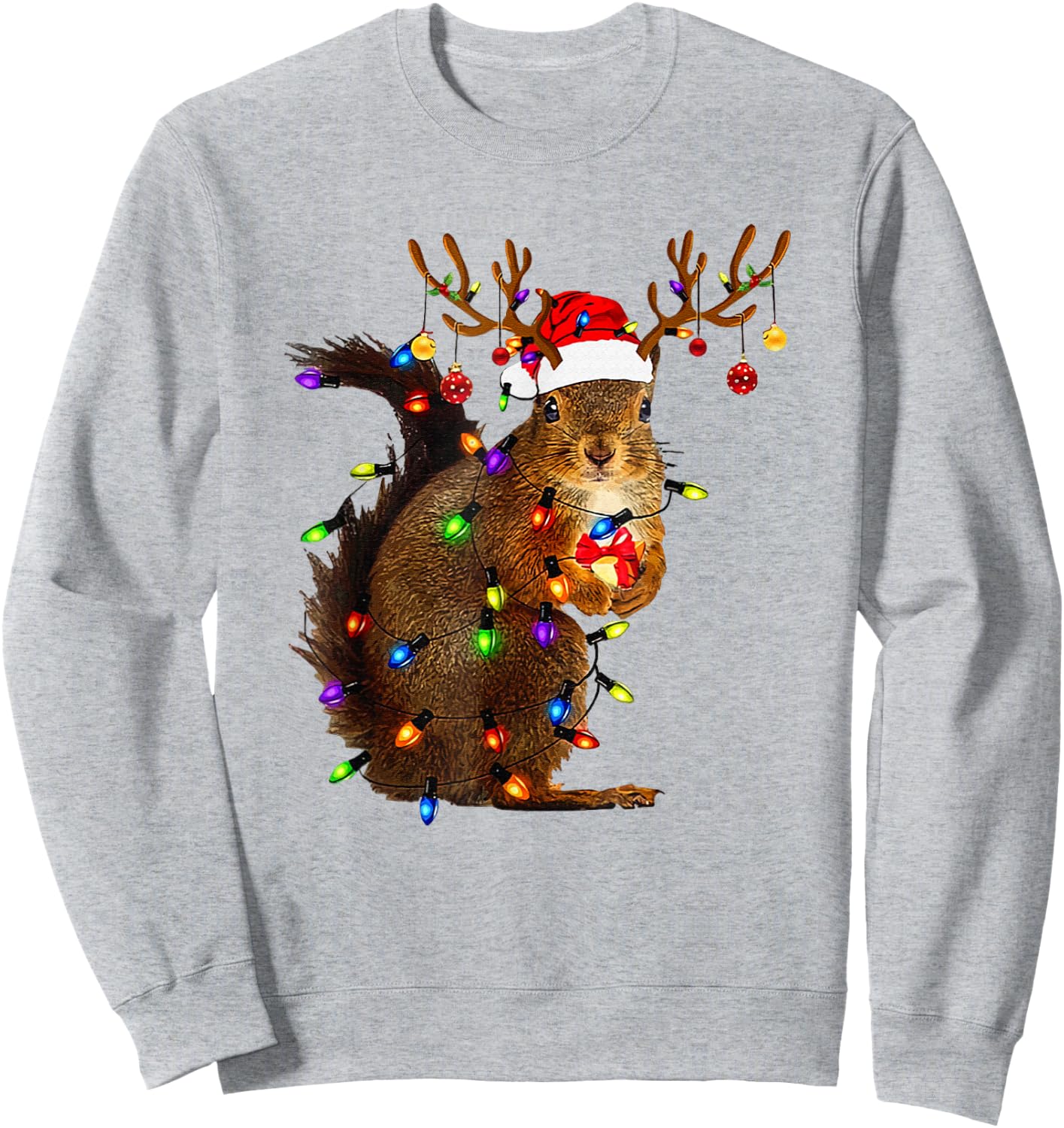 Cute Squirrel Christmas Xmas Lights Santa Squirrel Women Men Sweatshirt - Sweatshirt | Ash