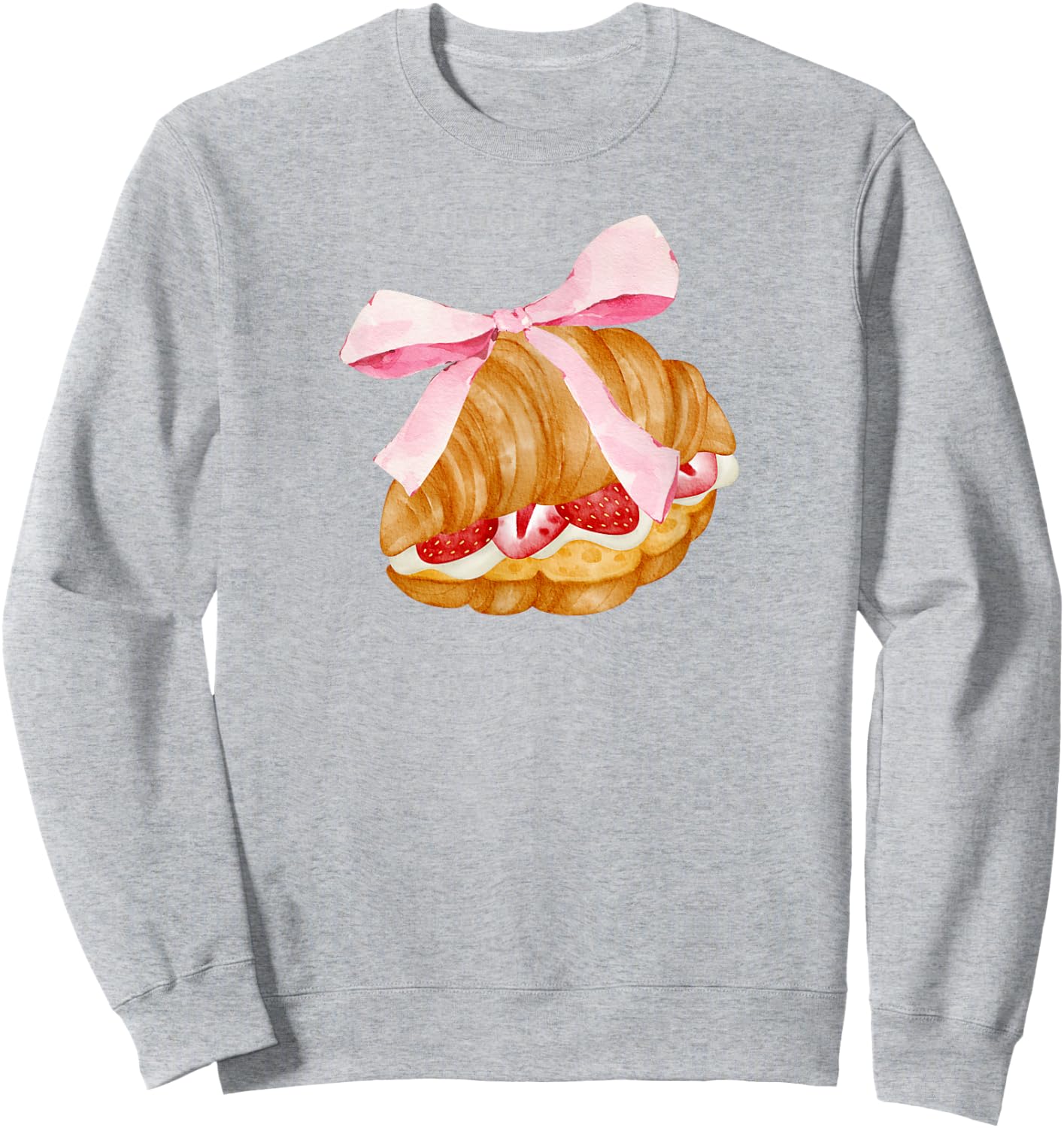 Strawberry croissant with pink bow and flirtatious , white, S Sweatshirt - Sweatshirt | Ash