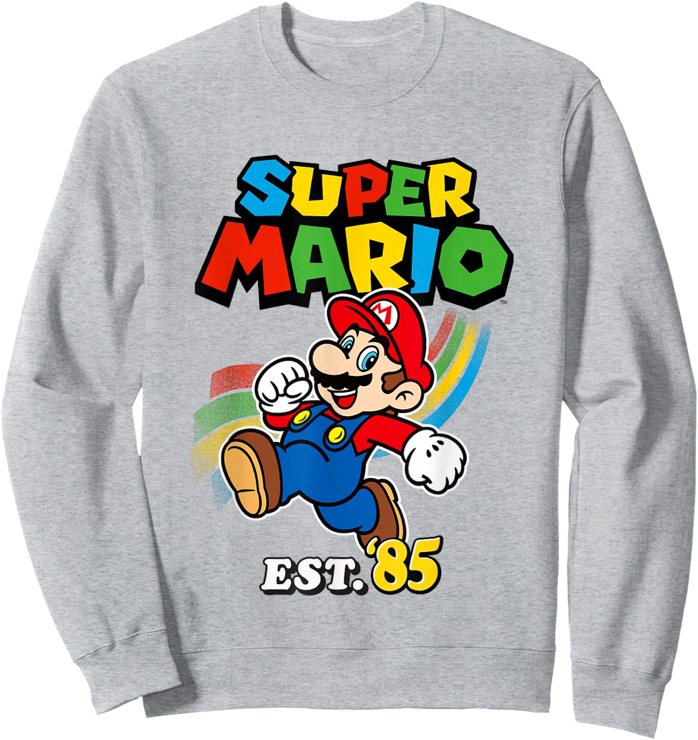 Super Mario Est. '85 Iconic Colorful Retro Big Chest Logo Sweatshirt - Sweatshirt | Ash