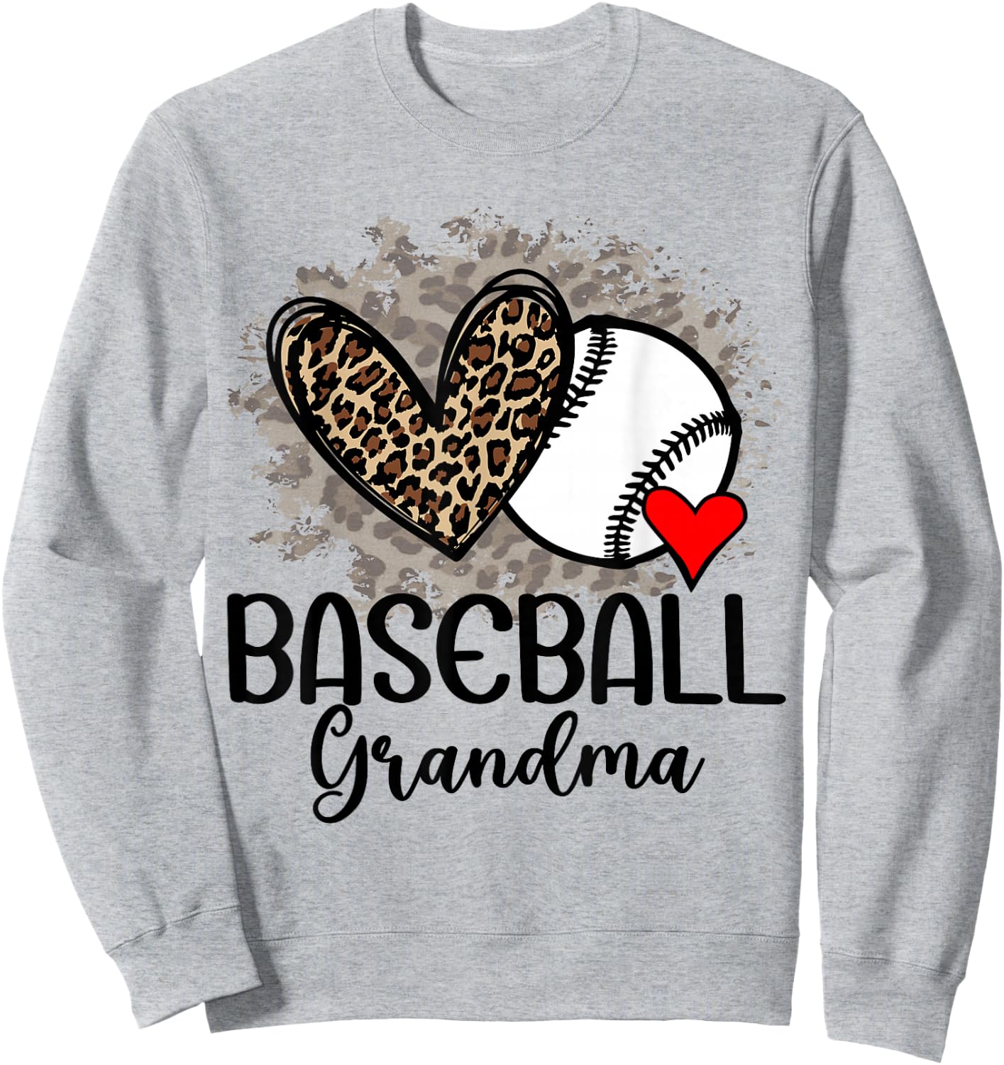 Baseball Grandma Funny Leopard Heart Proud Baseball Grandma Sweatshirt - Sweatshirt | Ash