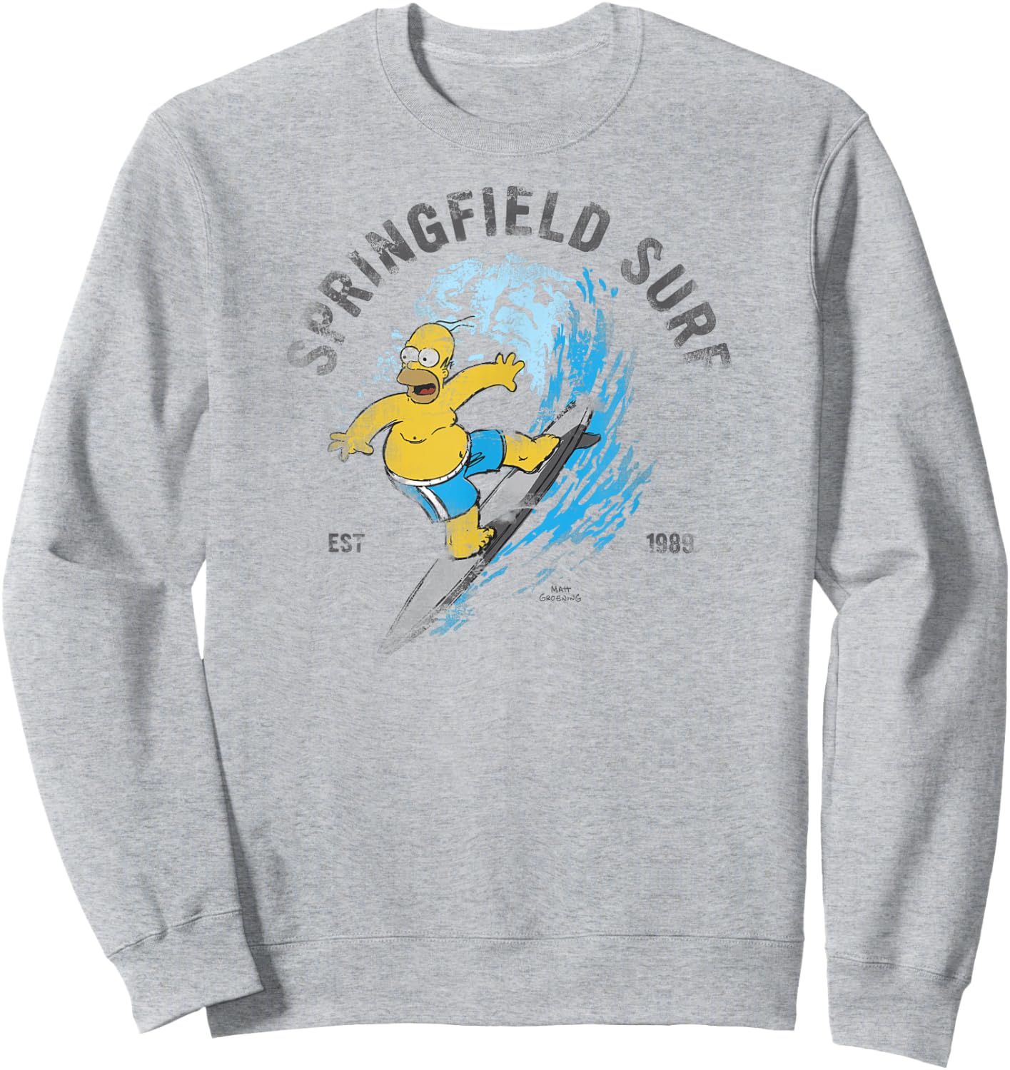 The Simpsons Homer Springfield Surf 1989 Distressed C2 Sweatshirt - Sweatshirt | Ash