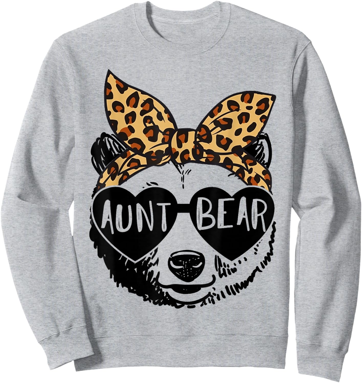Aunt Bear Face Sunglasses Leopard Print Auntie Mother's Day Sweatshirt - Sweatshirt | Ash