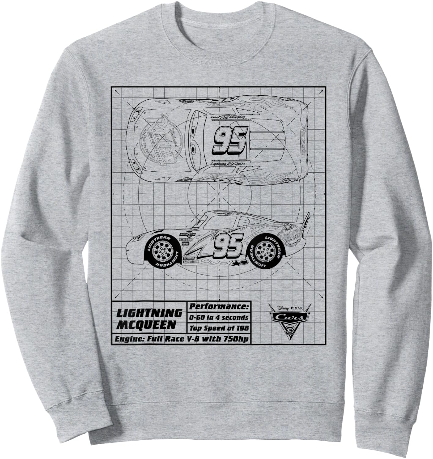 Cars Lightning McQueen Blueprint , White Sweatshirt - Sweatshirt | Ash