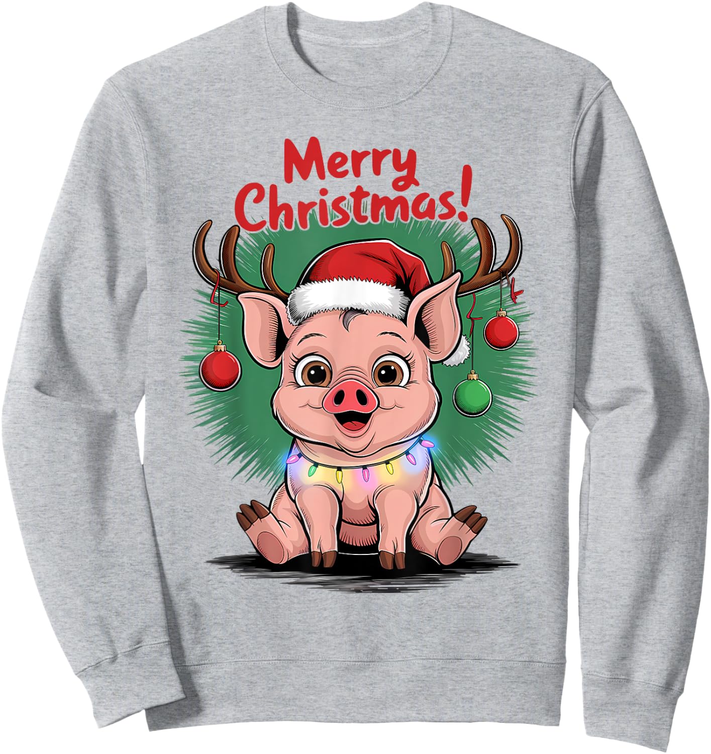 Pig Christmas Jumper, Merry Christmas Cute Funny Pigs Sweatshirt - Sweatshirt | Ash