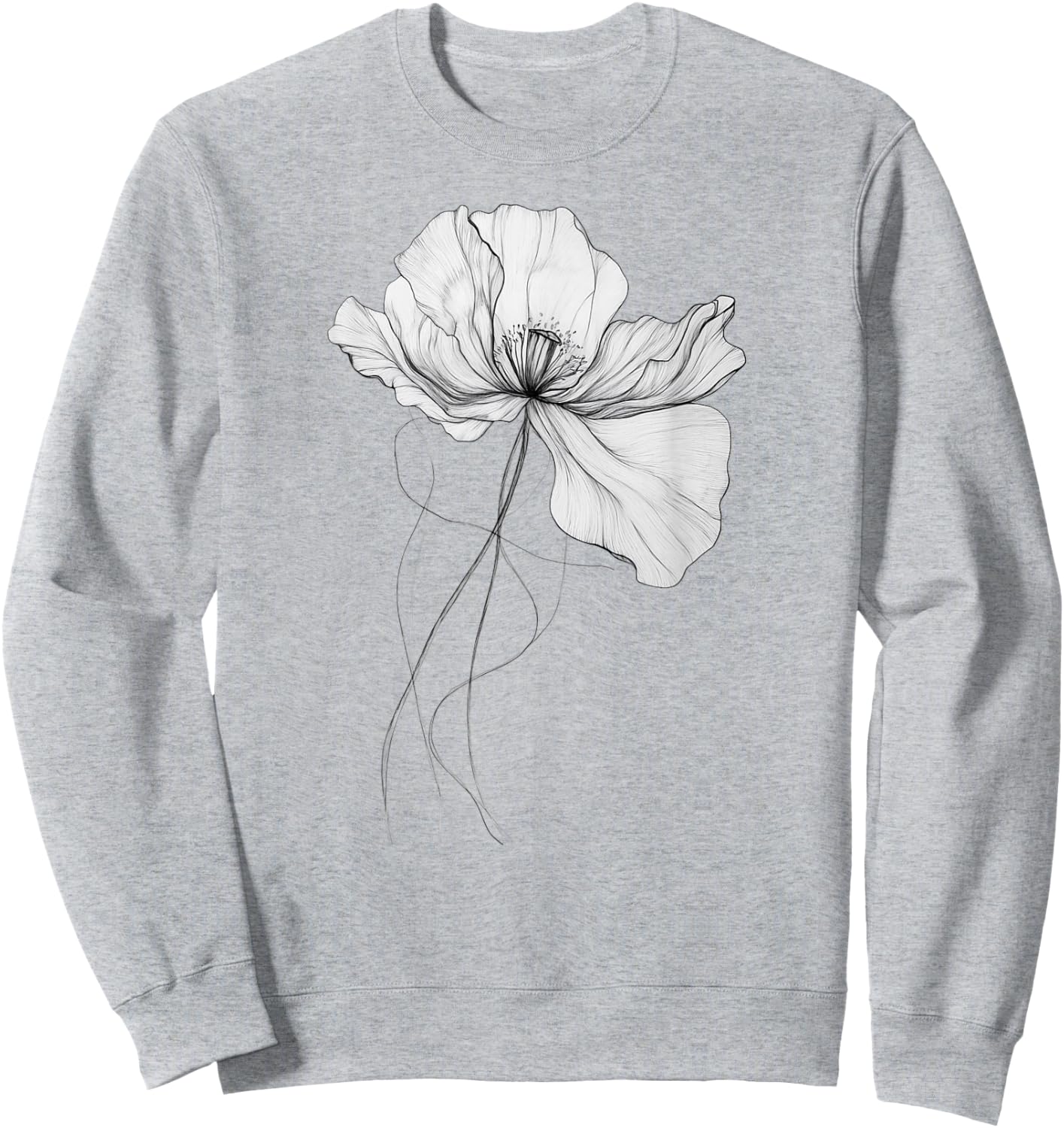 Poppy August Birth Flower Minimalistic Black and White Sweatshirt - Sweatshirt | Ash