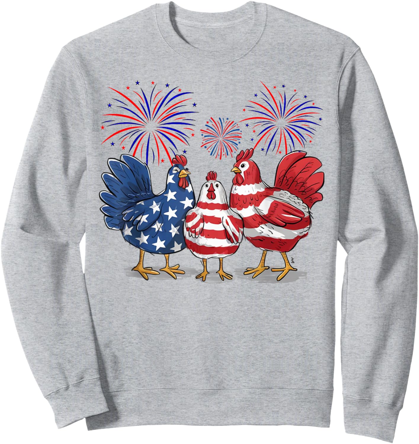 Funny 4th of July chicken Women Girls Patriotic Chicken Sweatshirt - Sweatshirt | Ash