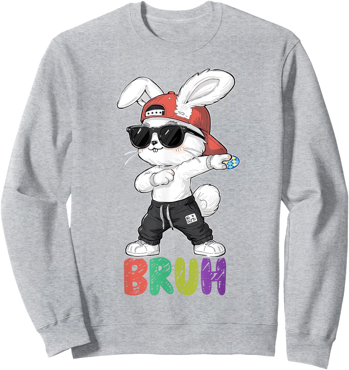 Bruh Meme Easter Day Dabbing Bunny Easter Bruh Boys Kids Sweatshirt - Sweatshirt | Ash