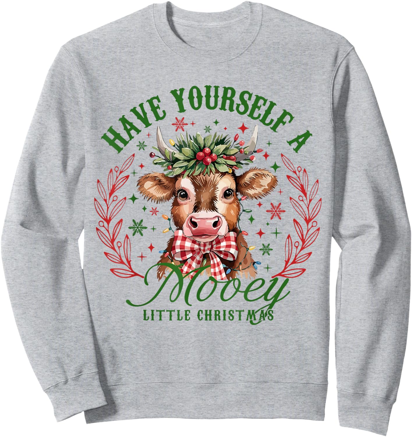 Have Yourself A Mooey Little Christmas Highland Cow Western Sweatshirt - Sweatshirt | Ash