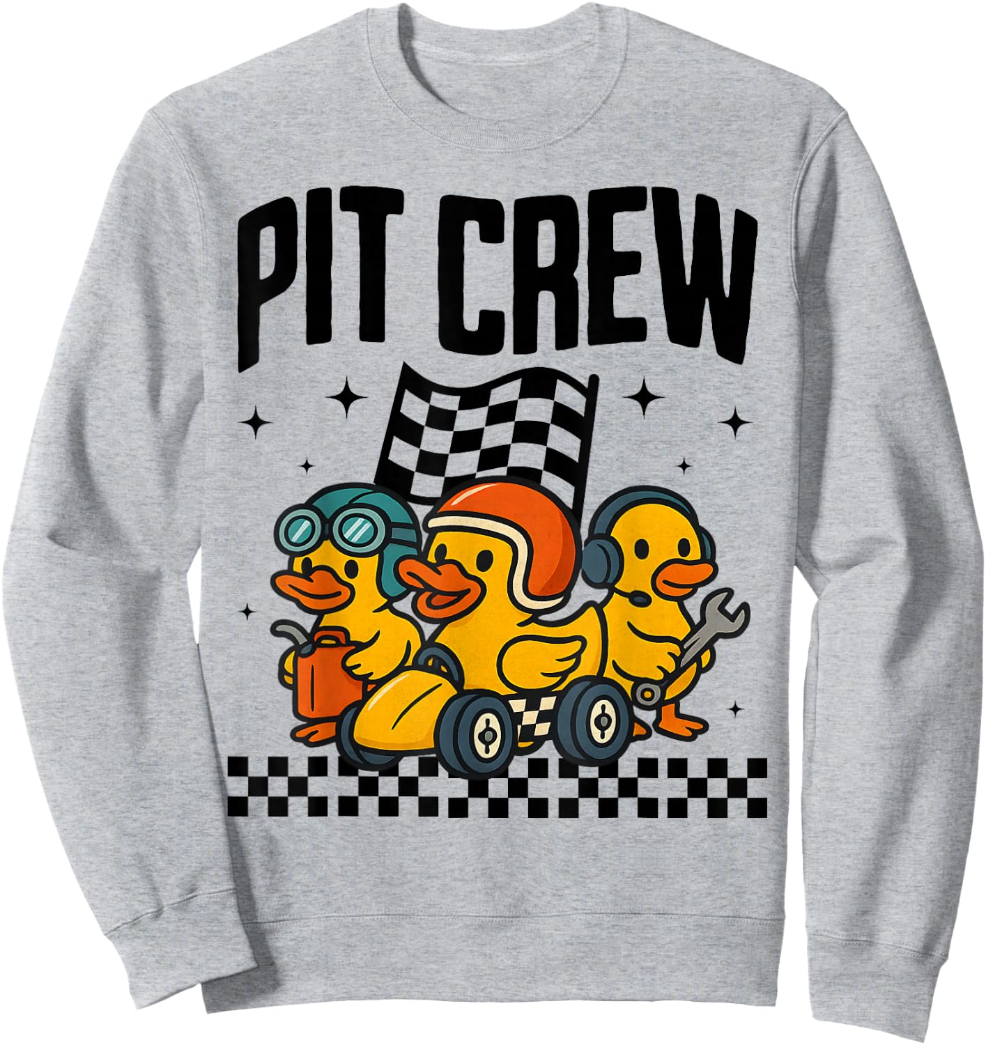 Checkered Rubber Ducky Racing Birthday Pit Crew Matching Car Sweatshirt - Sweatshirt | Ash