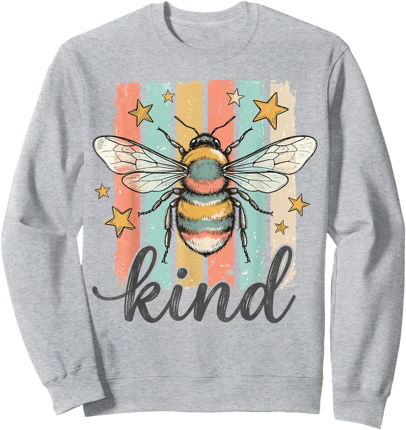 Bee Kind Vintage Bumblebee Retro Striped Graphic Sweatshirt - Sweatshirt | Ash