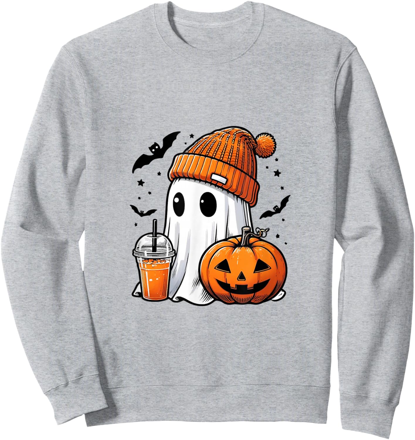 Cute Halloween Ghost with Pumpkin Sweatshirt - Sweatshirt | Ash