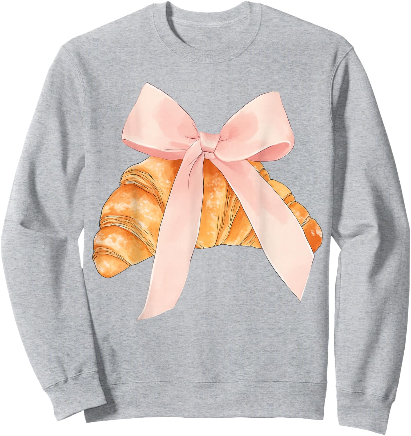 Coquette Pink Bow Croissant Cute Baking Baker Pastry Girl Sweatshirt - Sweatshirt | Ash