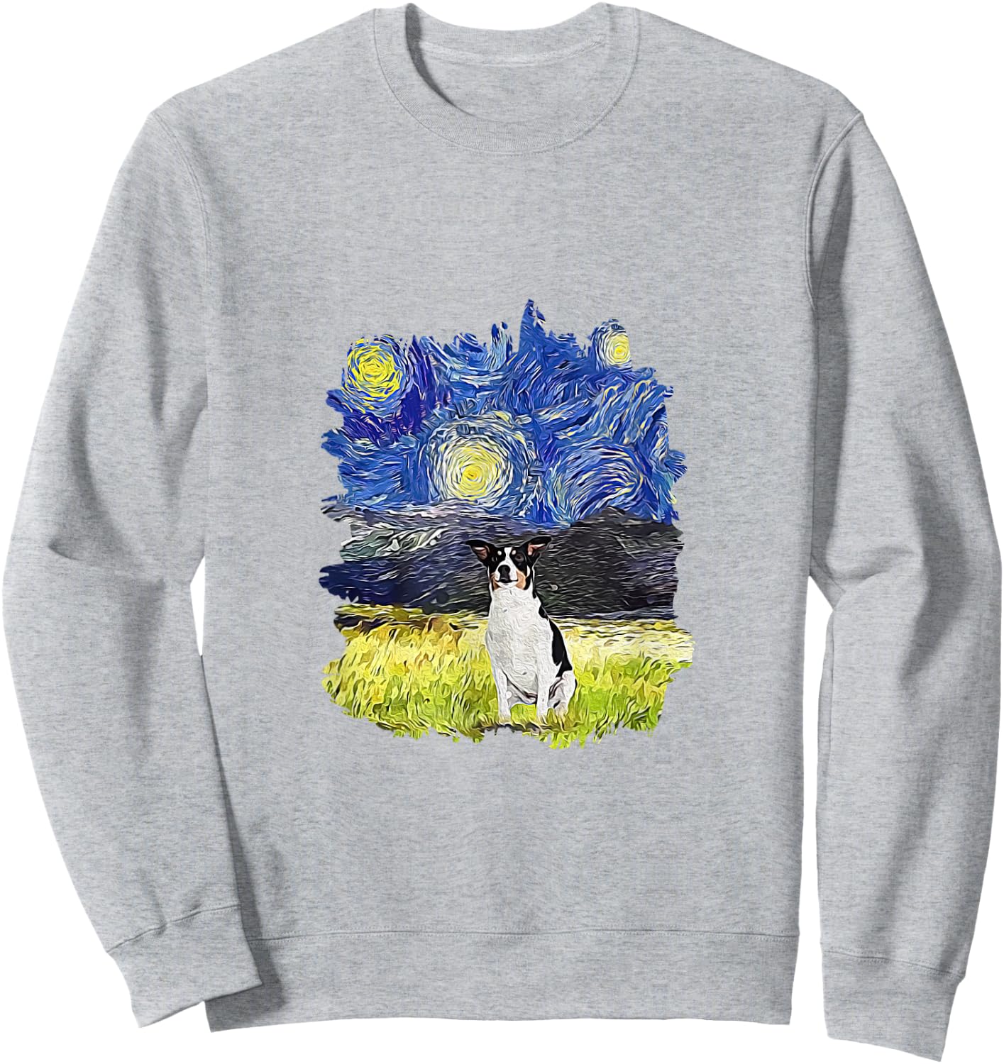 Starry Night Impressionist - Dog Art Rat Terrier Men Women Kids Sweatshirt - Sweatshirt | Ash