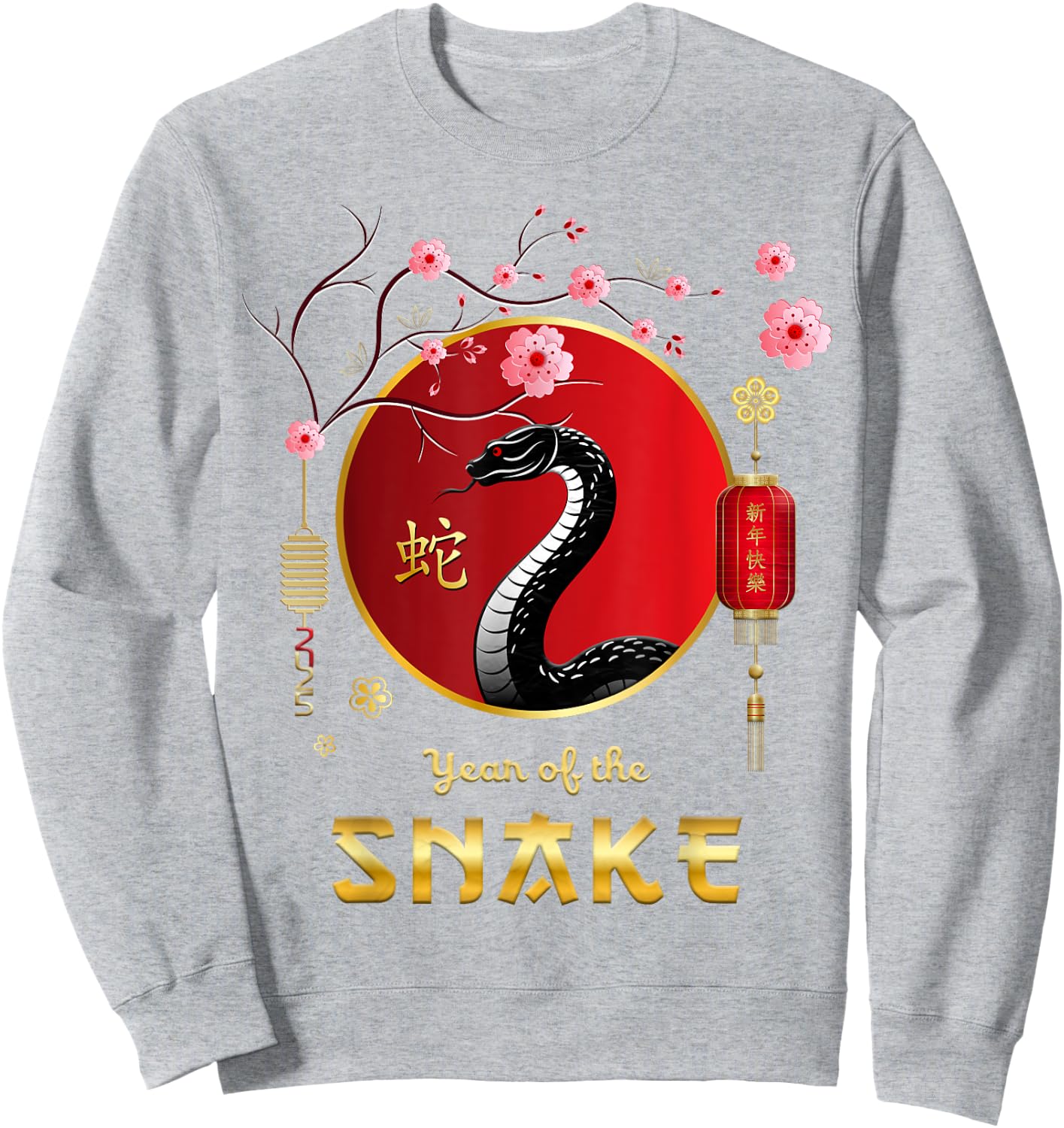 Chinese New Year Clothing Year Of The Snake 2025 -Adults Red Snake Small Sweatshirt - Sweatshirt | Ash