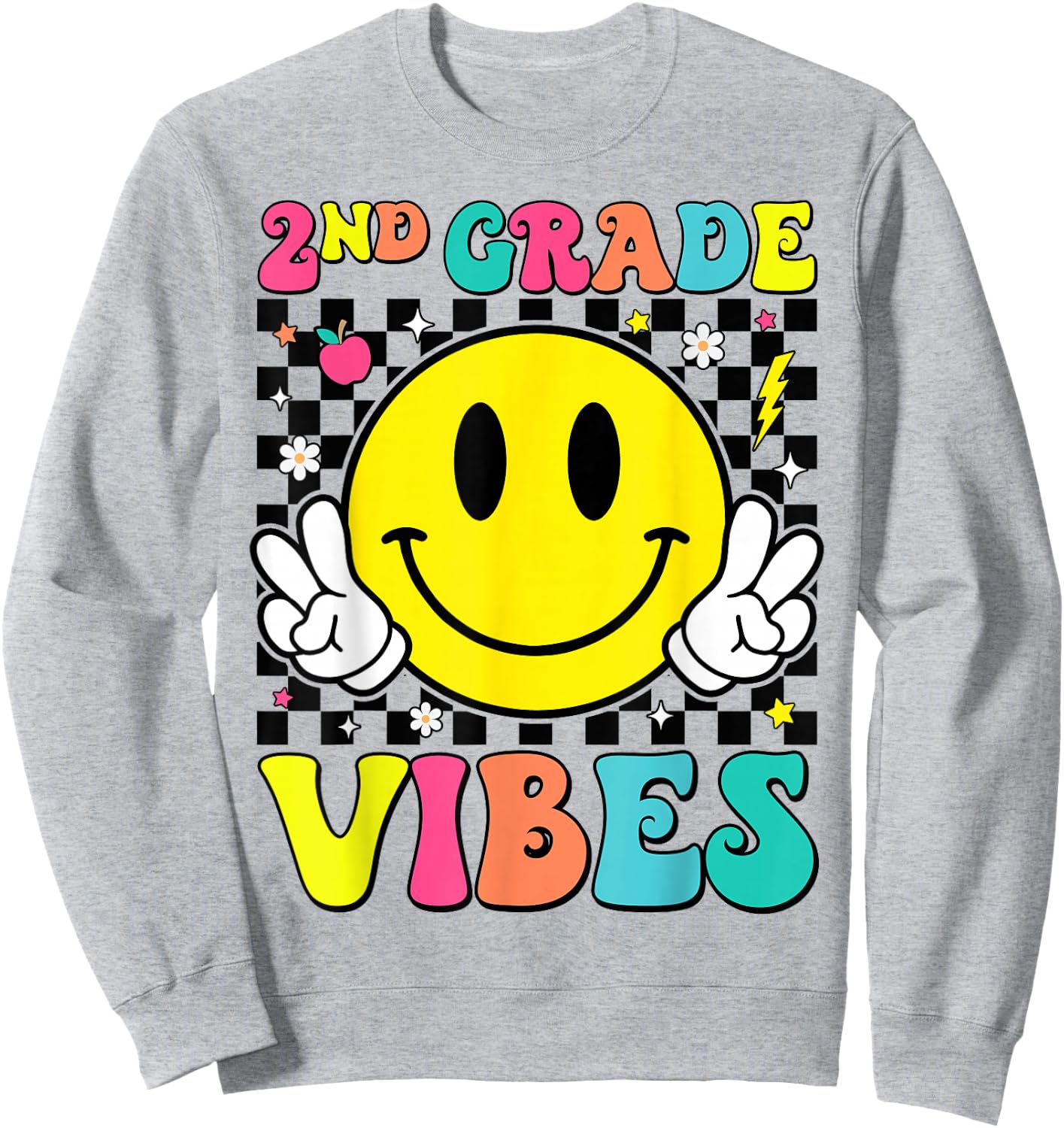 Girls 2nd Grade Vibes Smile Face Back to School Second Grade Sweatshirt - Sweatshirt | Ash