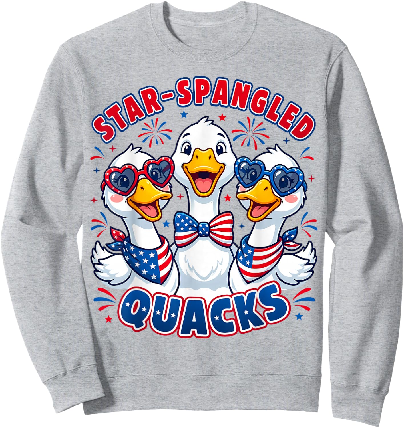 Star-Spangled Quacks Funny Patriotic Ducks 4th of July USA Sweatshirt - Sweatshirt | Ash