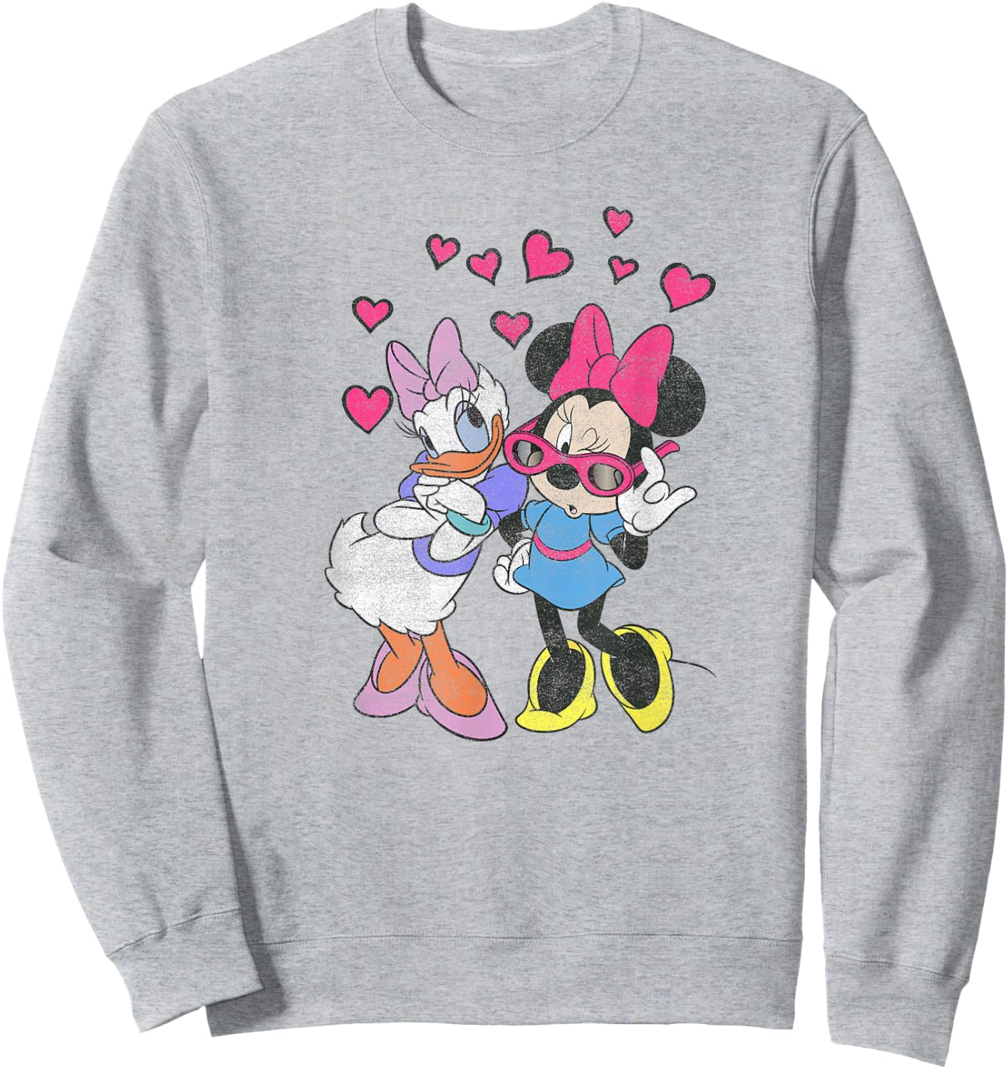 Disney Mickey and Friends Minnie & Daisy Hearts Portrait Sweatshirt - Sweatshirt | Ash
