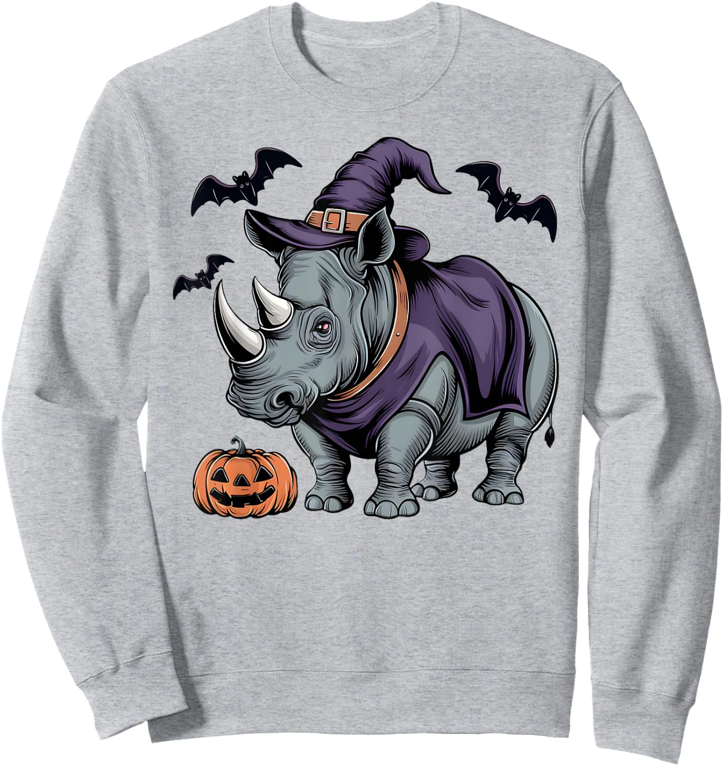 Rhino Halloween Costume Scary Pumpkin Bat Witch Sweatshirt - Sweatshirt | Ash