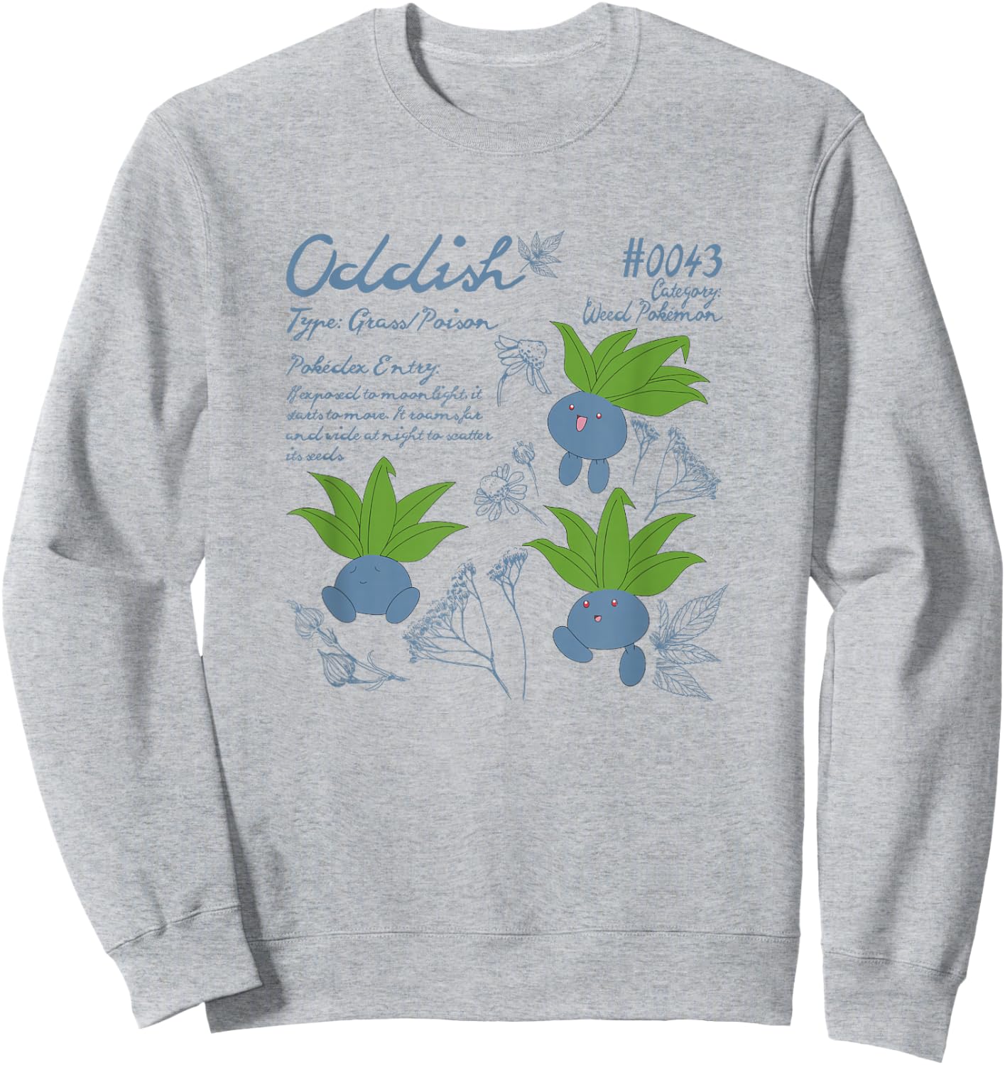 Pokémon Cute Oddish #0043 Pokédex Entry & Type Info Sweatshirt - Sweatshirt | Ash