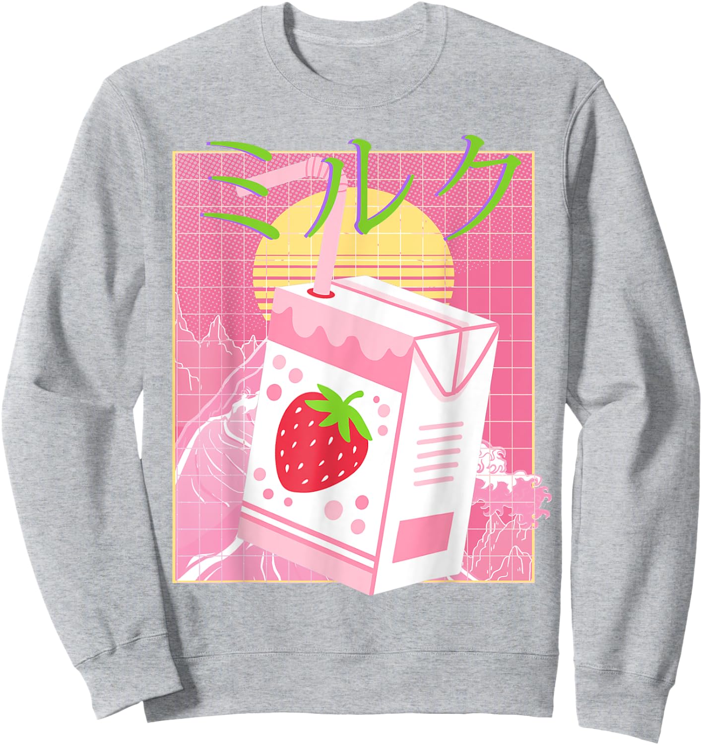 Pink Strawberry Milk| Japanese Aesthetic Milk Carton Sweatshirt - Sweatshirt | Ash